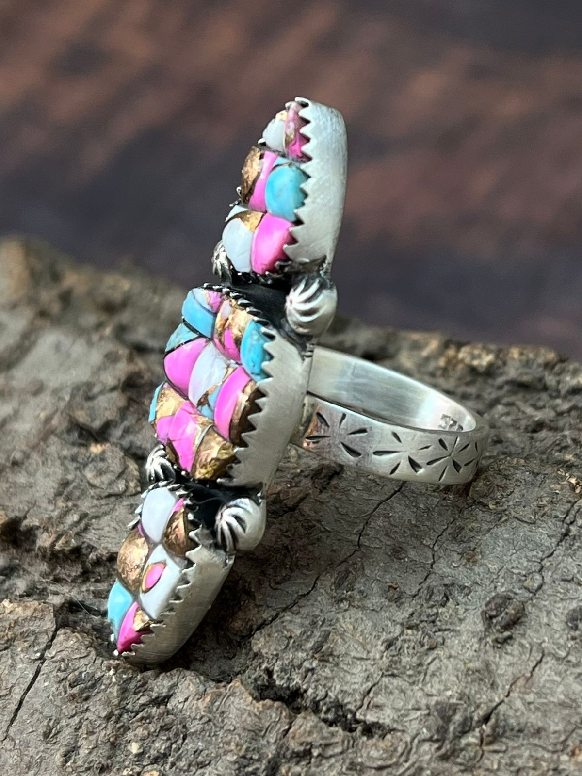 Handmade Sterling Silver Cotton Candy Adjustable Ring "Signed Nizhoni"