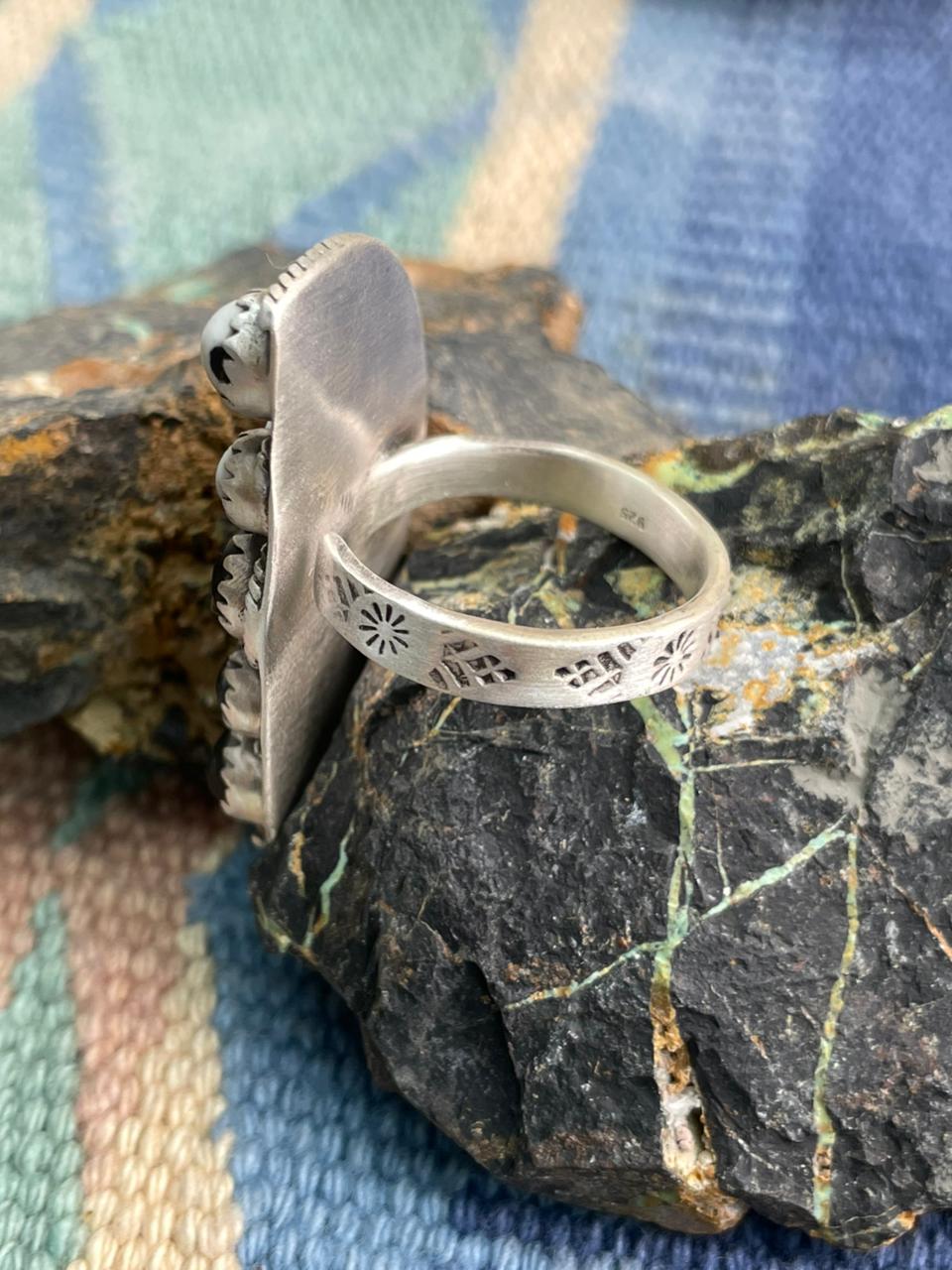 Handmade Sterling Silver White Buffalo Adjustable Ring "Signed Nizhoni"