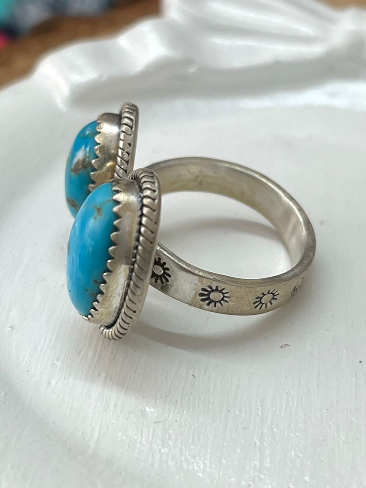 Handmade Sterling Silver Arizona Blue Turquoise Adjustable Ring "Signed Nizhoni"