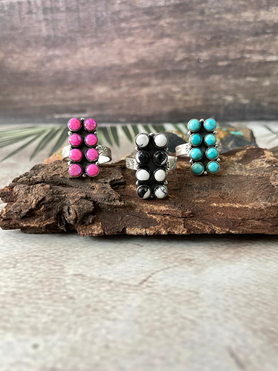 Handmade Sterling Silver Multi Stones Adjustable Ring "Signed Nizhoni"
