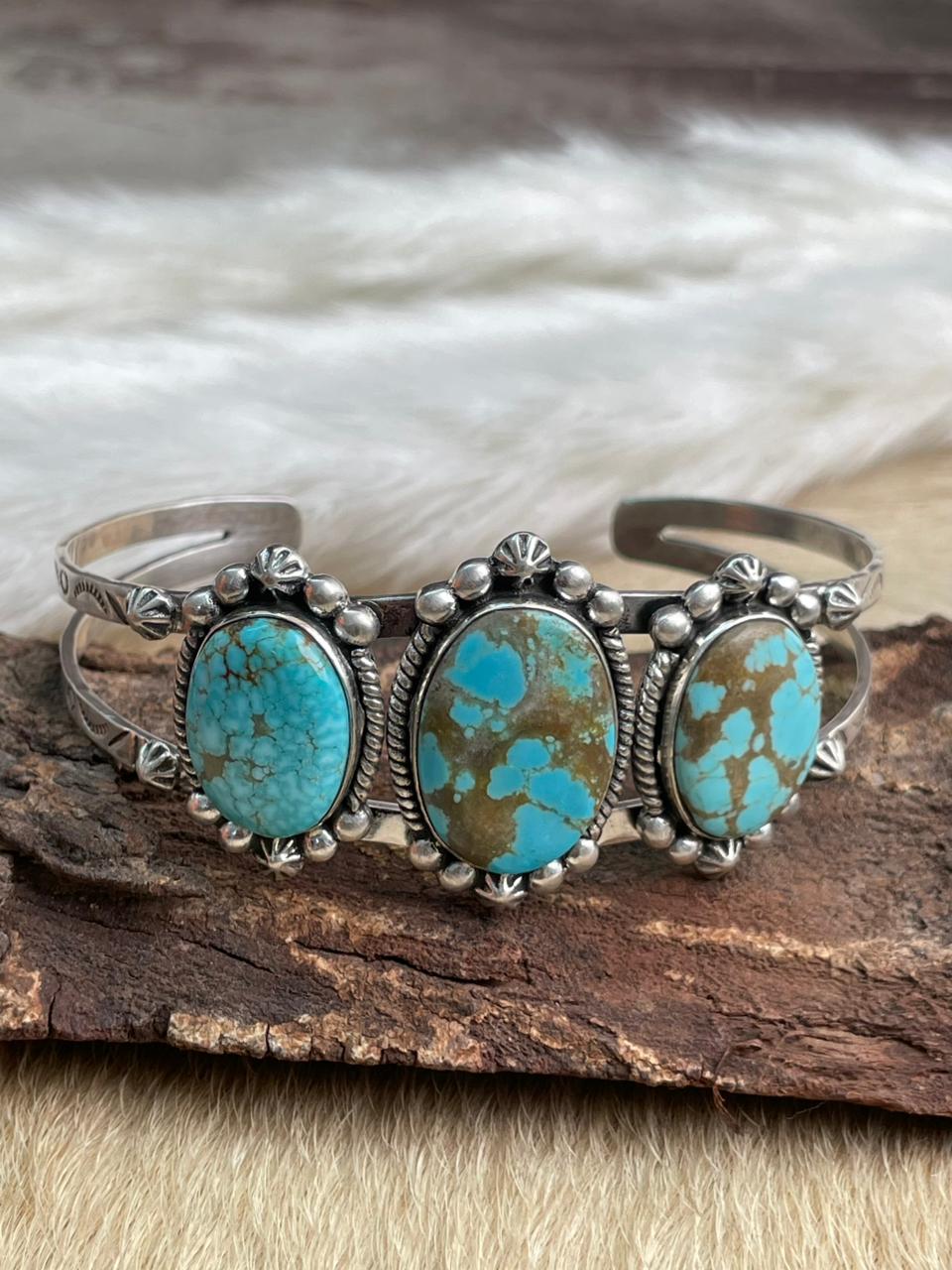 Handmade Sterling Silver Number 8 Turquoise Bracelet "Signed Nizhoni"