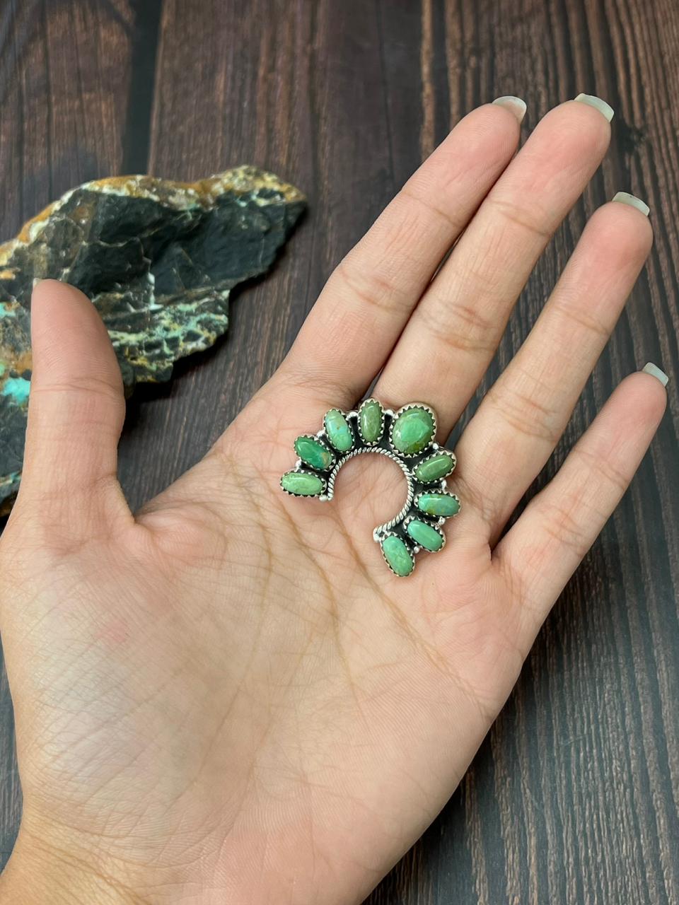 Handmade Sterling Silver Kingman Turquoise Naja Adjustable Ring "Singed Nizhoni"