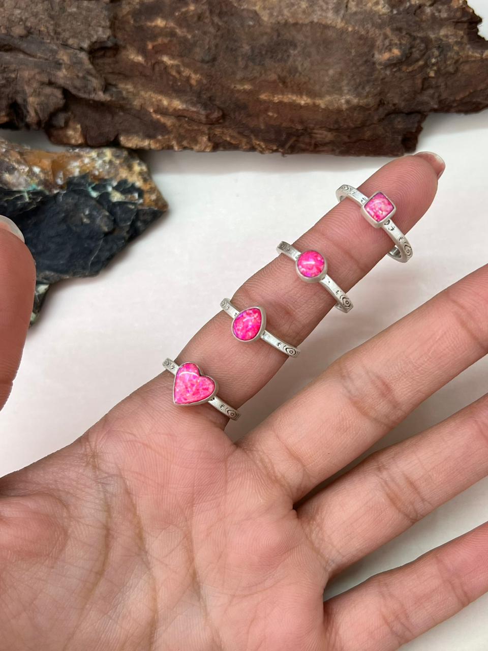Handmade Sterling Silver Hot Pink Adjustable Ring "Signed Nizhoni"