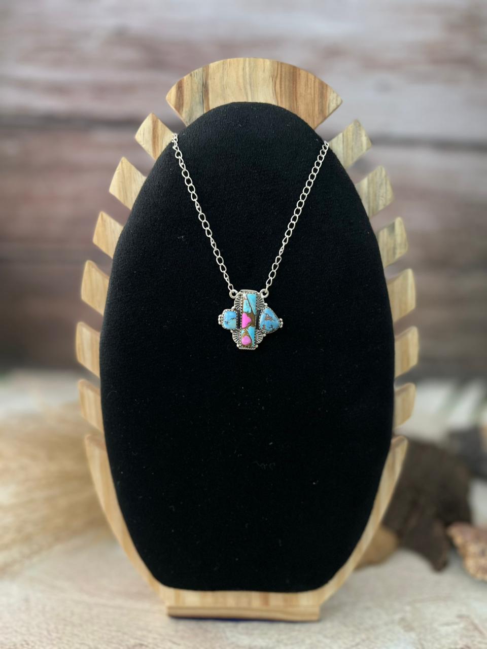Handmade Sterling Silver Golden Hills with Cotton Candy Necklace "Signed Nizhoni"
