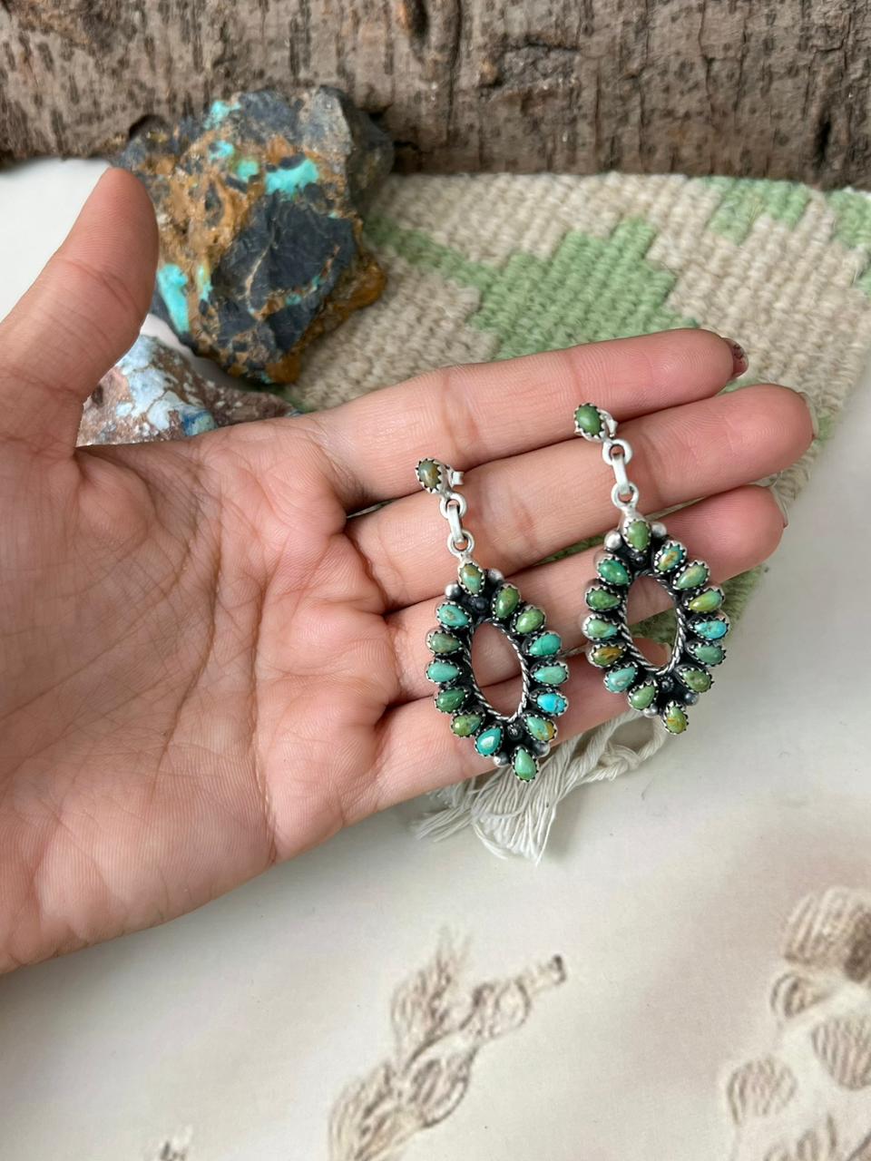 Handmade Sterling Silver Kingman Turquoise Post Dangle Earrings "Signed Nizhoni" (3)