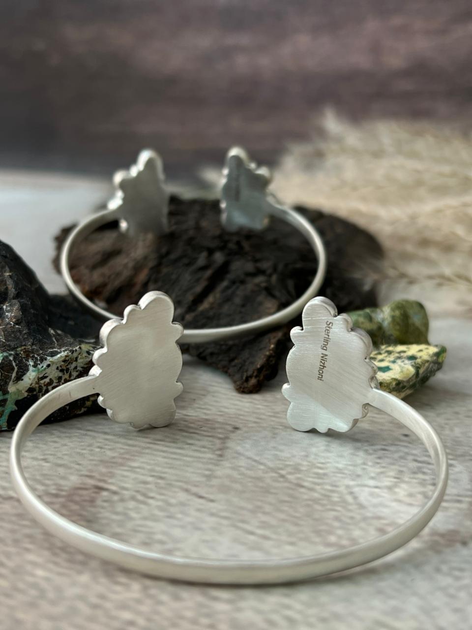 Handmade Sterling Silver Kingman Turquoise, White Buffalo Cuff Bracelet "Signed Nizhoni"