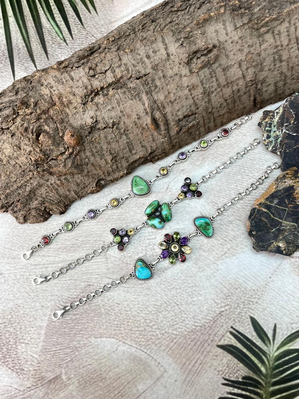 Handmade Sterling Silver Sonoran with Cut Stone Bracelet "Signed Nizhoni"