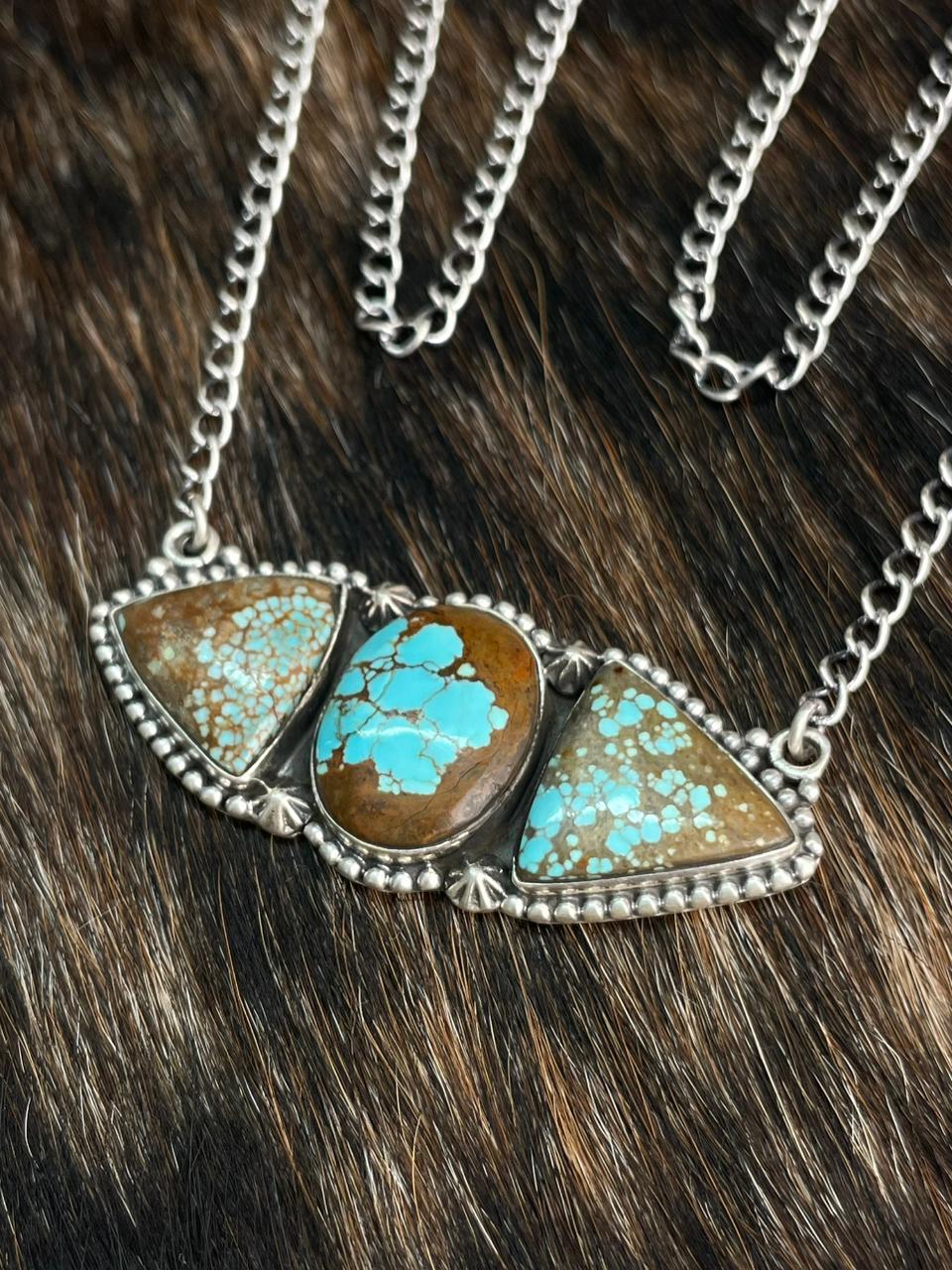 Handmade Sterling Silver Number 8 Turquoise Necklace "Signed Nizhoni"