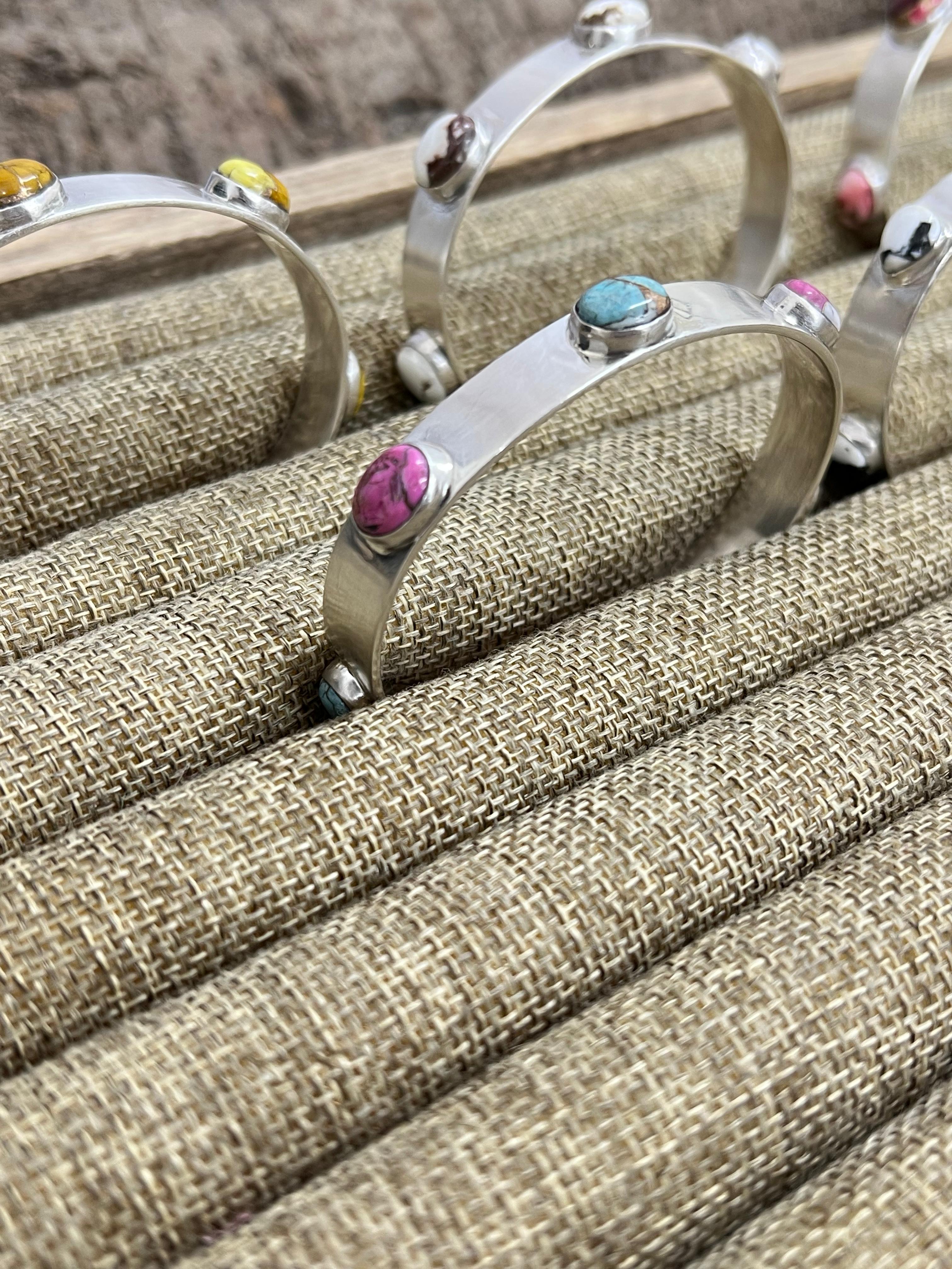 Handmade Sterling Silver Multi Stones Bracelet with Signed Nizhoni