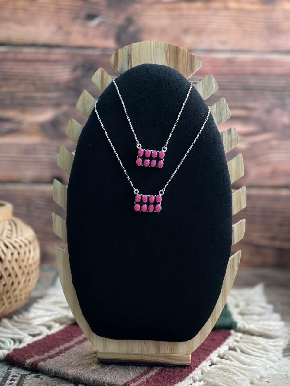 Handmade Sterling Silver Hot Pink Bar Necklace "Signed Nizhoni"