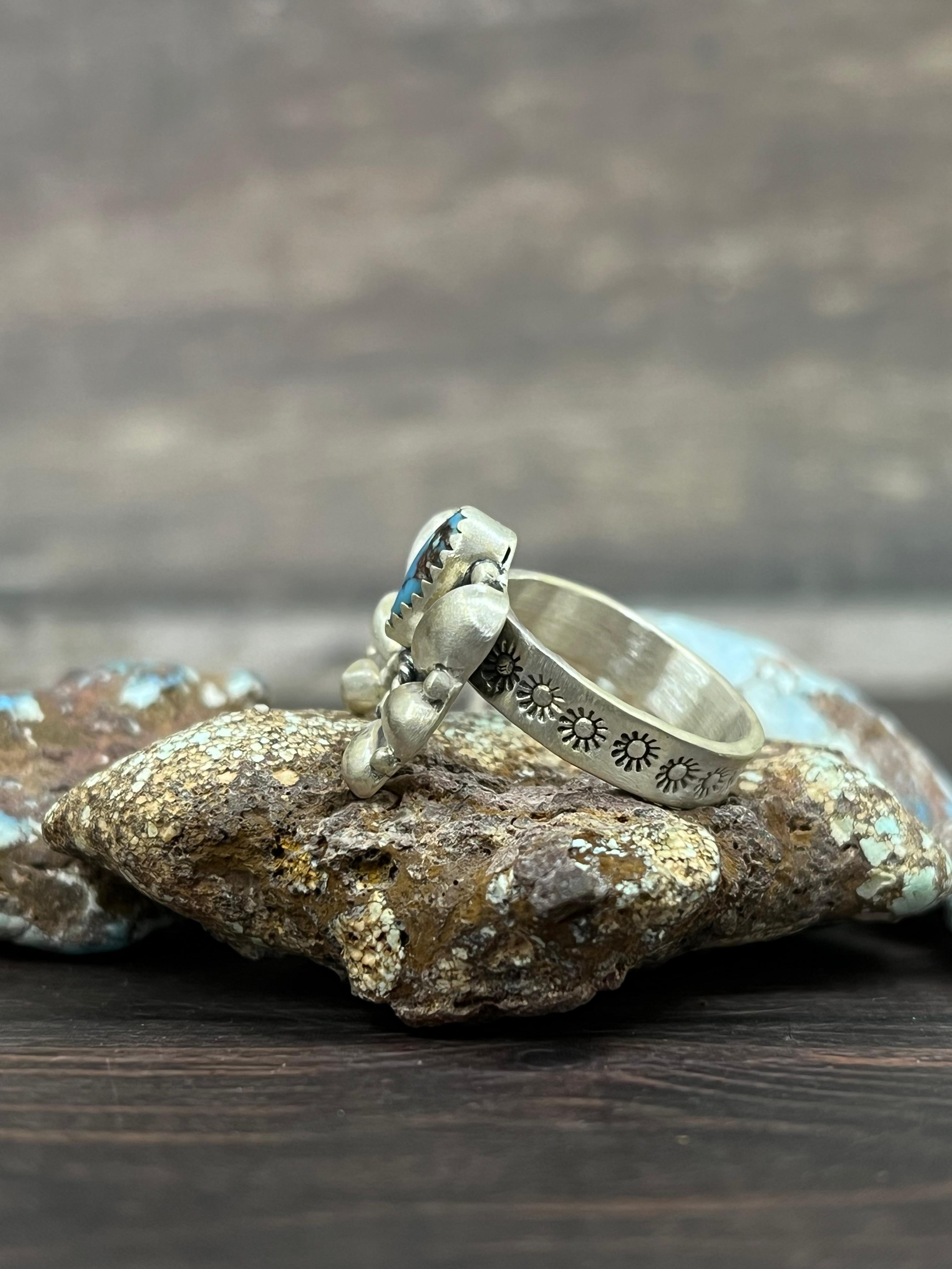 Handmade Sterling Silver with Golden Hills Turquoise Adjustable Ring With Signed Nizhoni