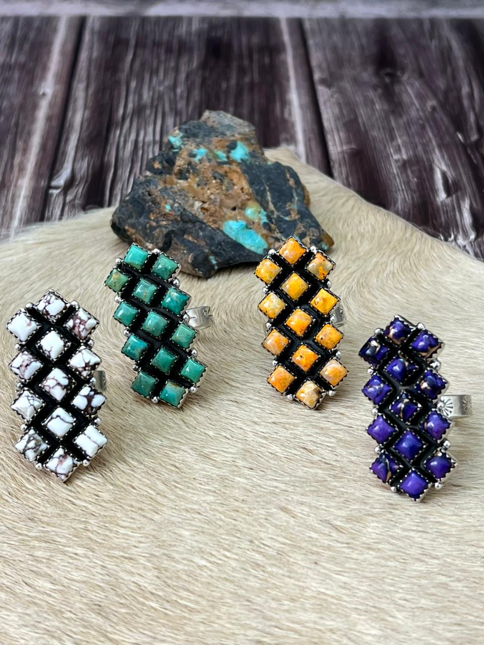 Handmade Sterling Silver Multi Stone Adjustable Ring "Signed Nizhoni"