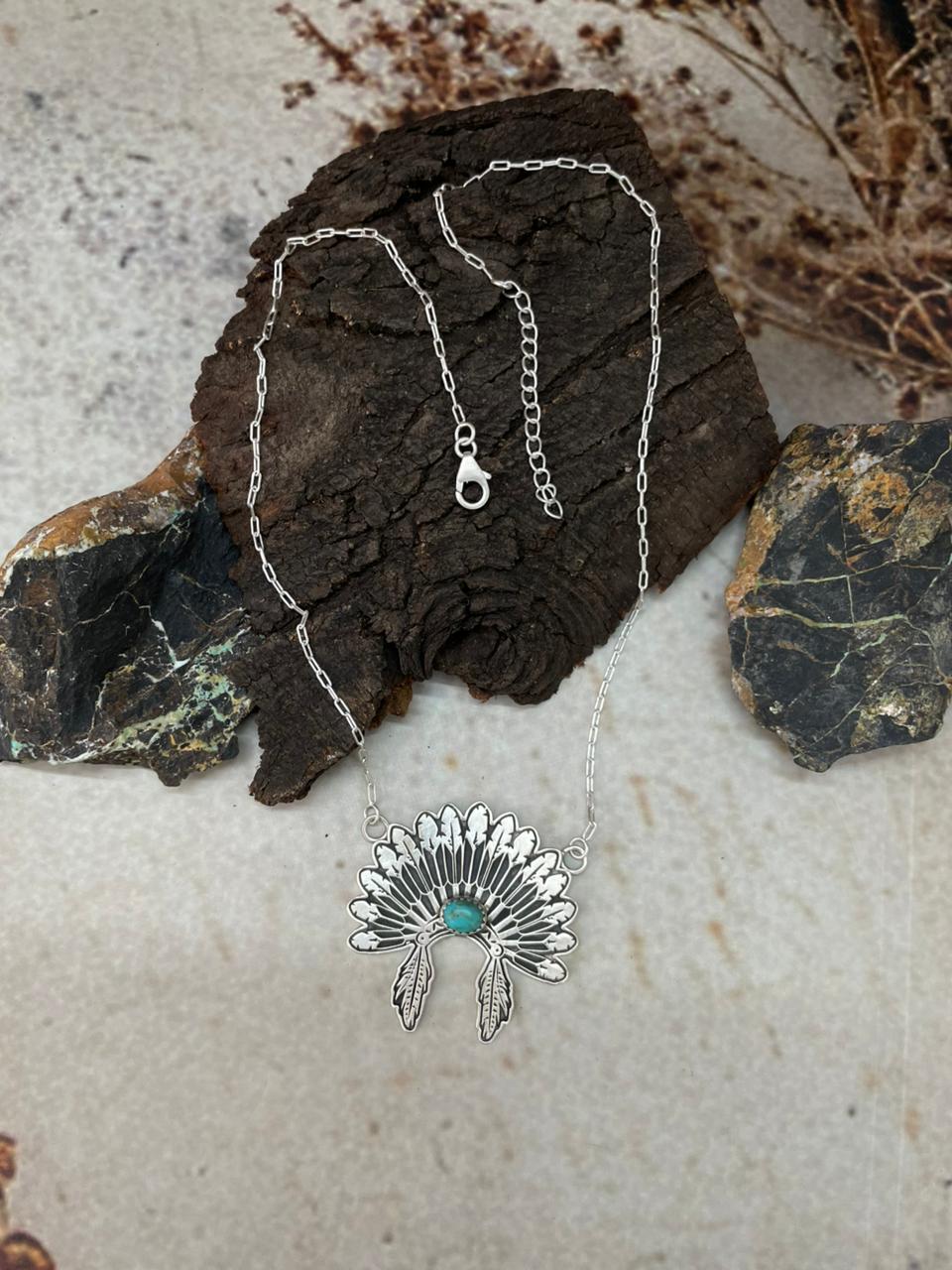 Handmade Sterling Silver Kingman Turquoise Necklace "Signed Nizhoni"