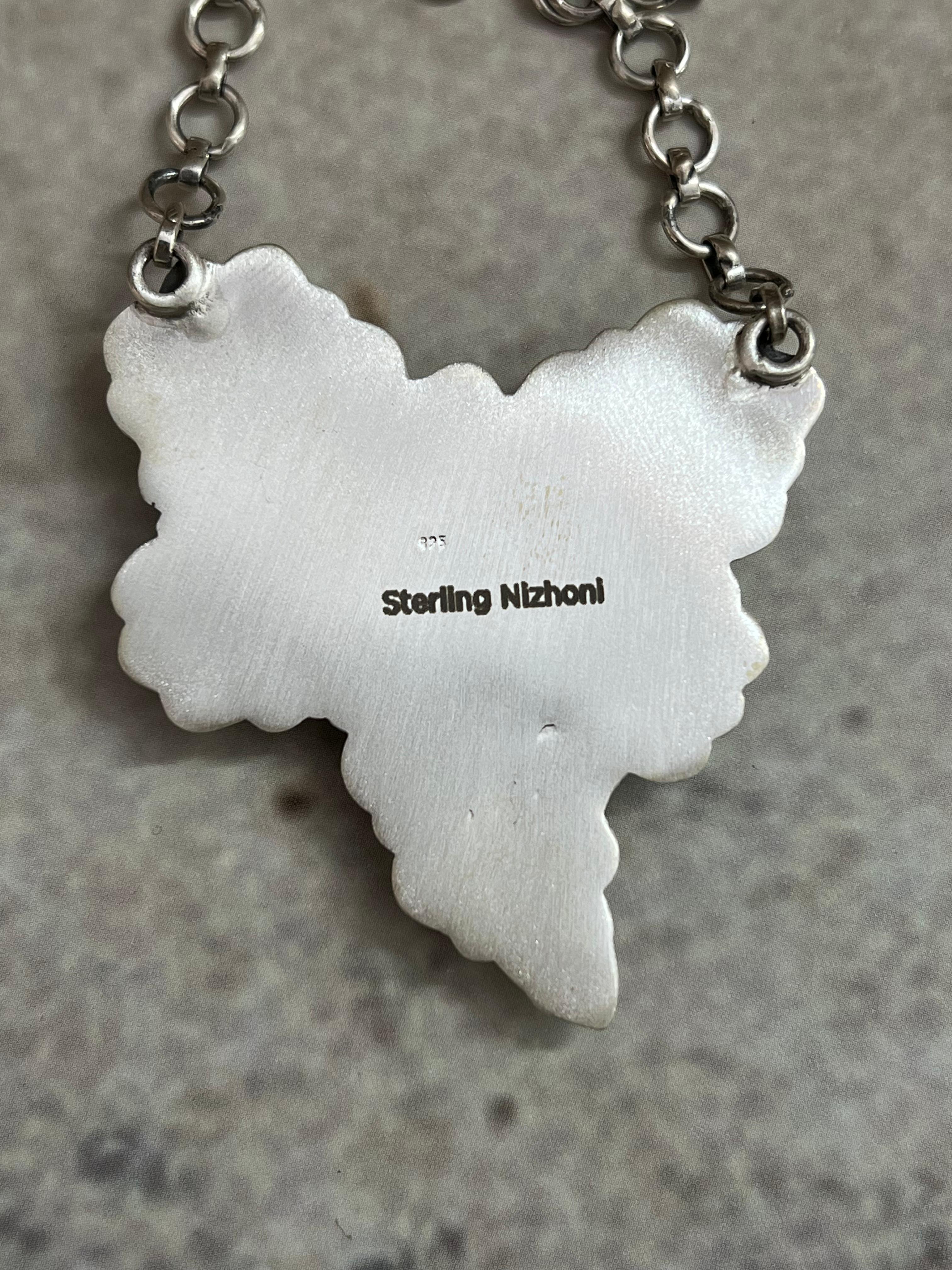 Handmade Sterling Silver Golden Hills Turquoise Dragonfly Necklace with Signed Nizhoni