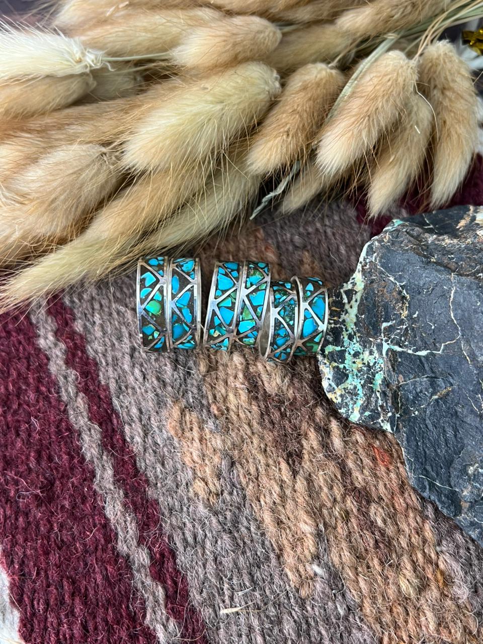 Handmade Sterling Silver Sonoran Mountain Turquoise INLAY BAND Ring "Signed Nizhoni"