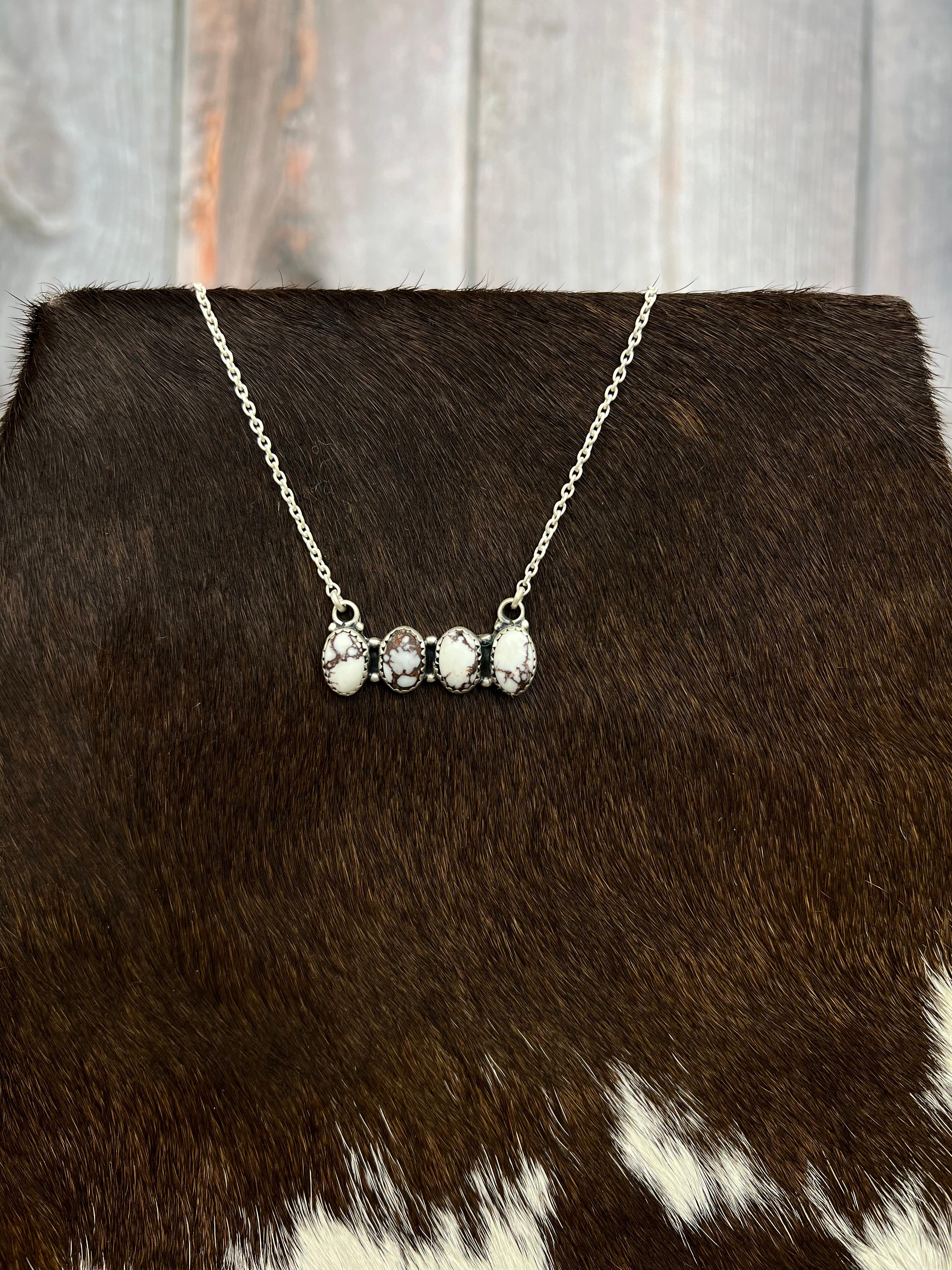 Handmade Sterling Silver Wild Horse Turquoise Necklace with Signed Nizhoni