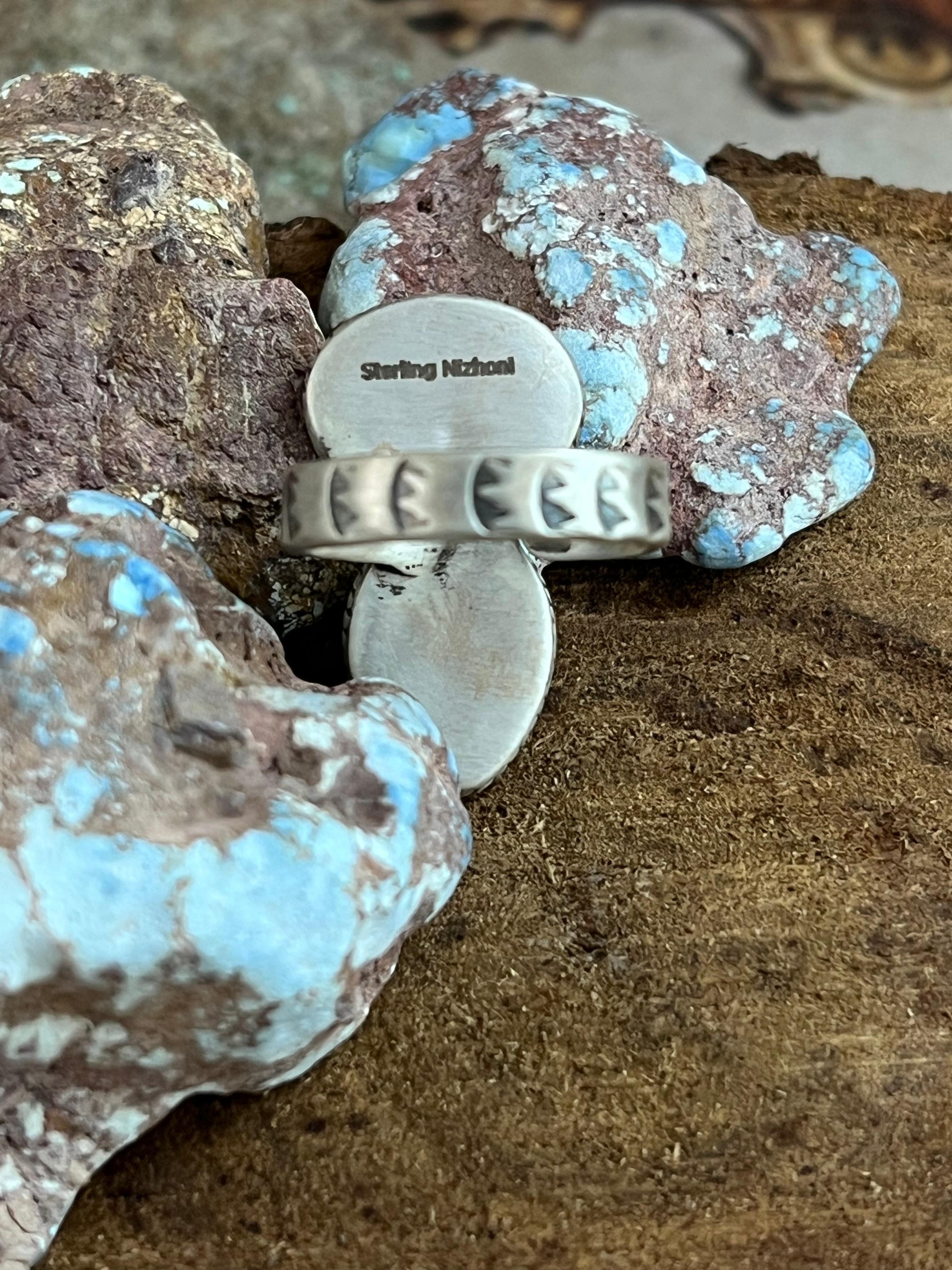 Handmade Sterling Silver White Buffalo Adjustable Ring, Signed Nizhoni