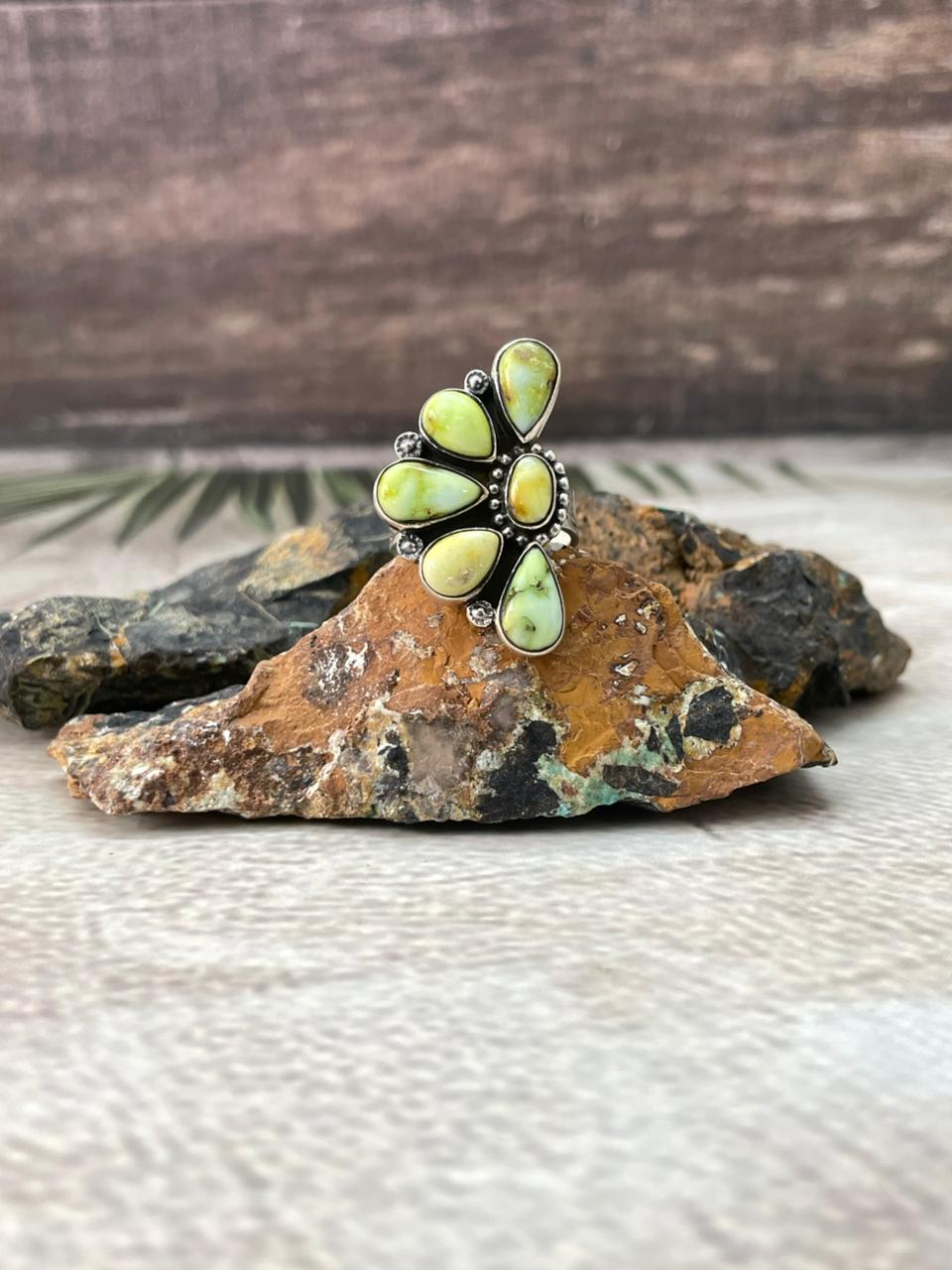 Handmade Sterling Silver Palomino Turquoise Adjustable Ring "Signed Nizhoni"