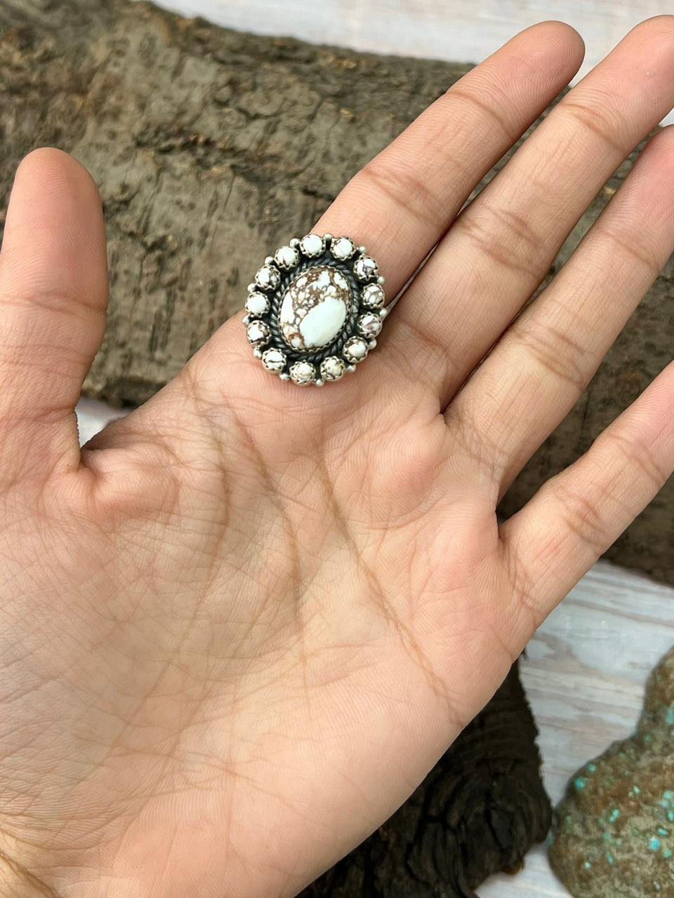 Handmade Sterling Silver Wildhorse Magnesite Adjustable Ring "Signed Nizhoni"