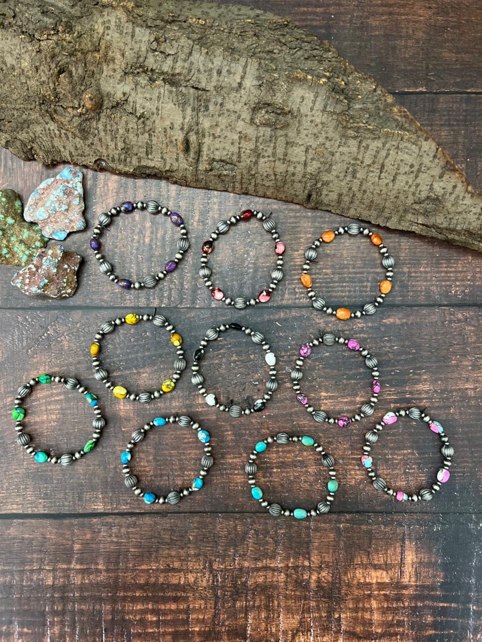 Handmade Sterling Silver Multi Stones Beaded Bracelet