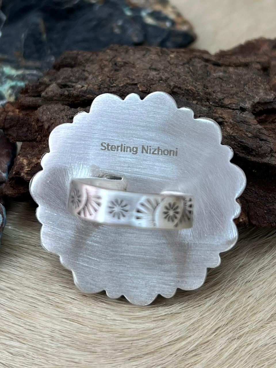 Handmade Sterling Silver White Buffalo Adjustable Ring "Signed Nizhoni"