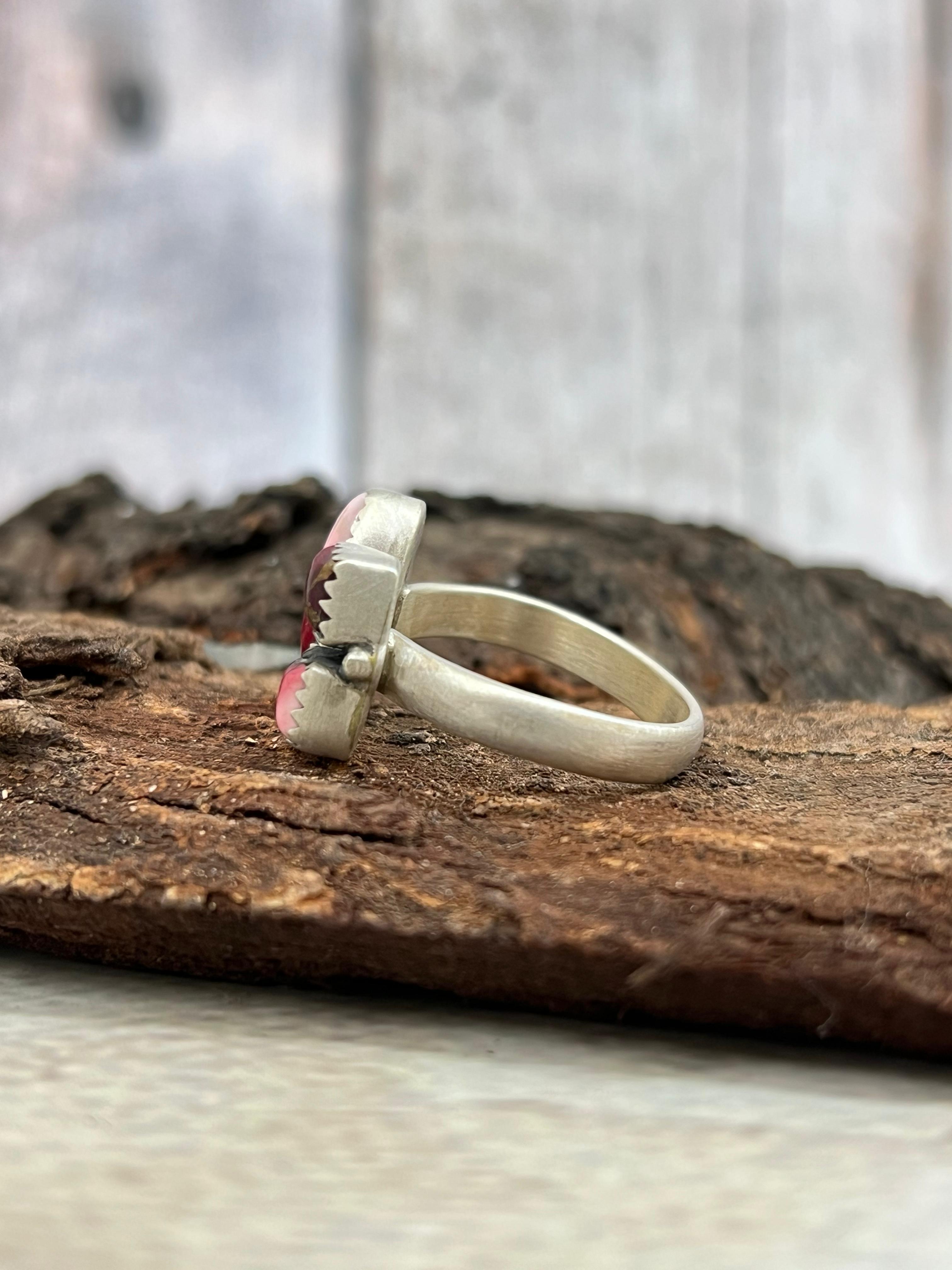 Handmade Sterling Silver Dahlia Rose Adjustable Ring with Signed Nizhoni