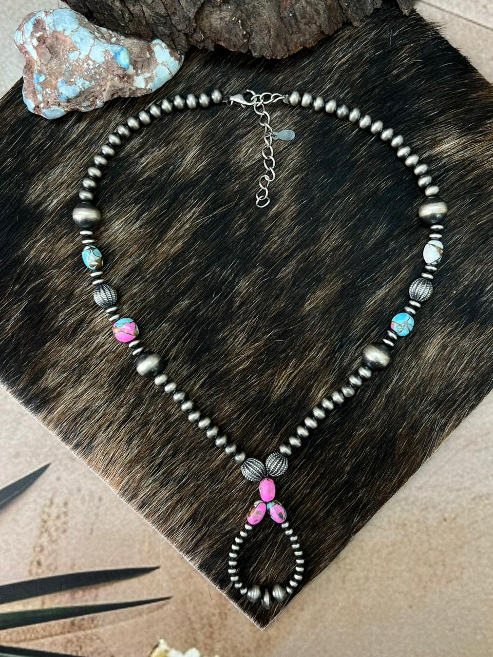 Handmade Sterling Silver Cotton Candy Beaded Necklace "Signed Nizhoni"