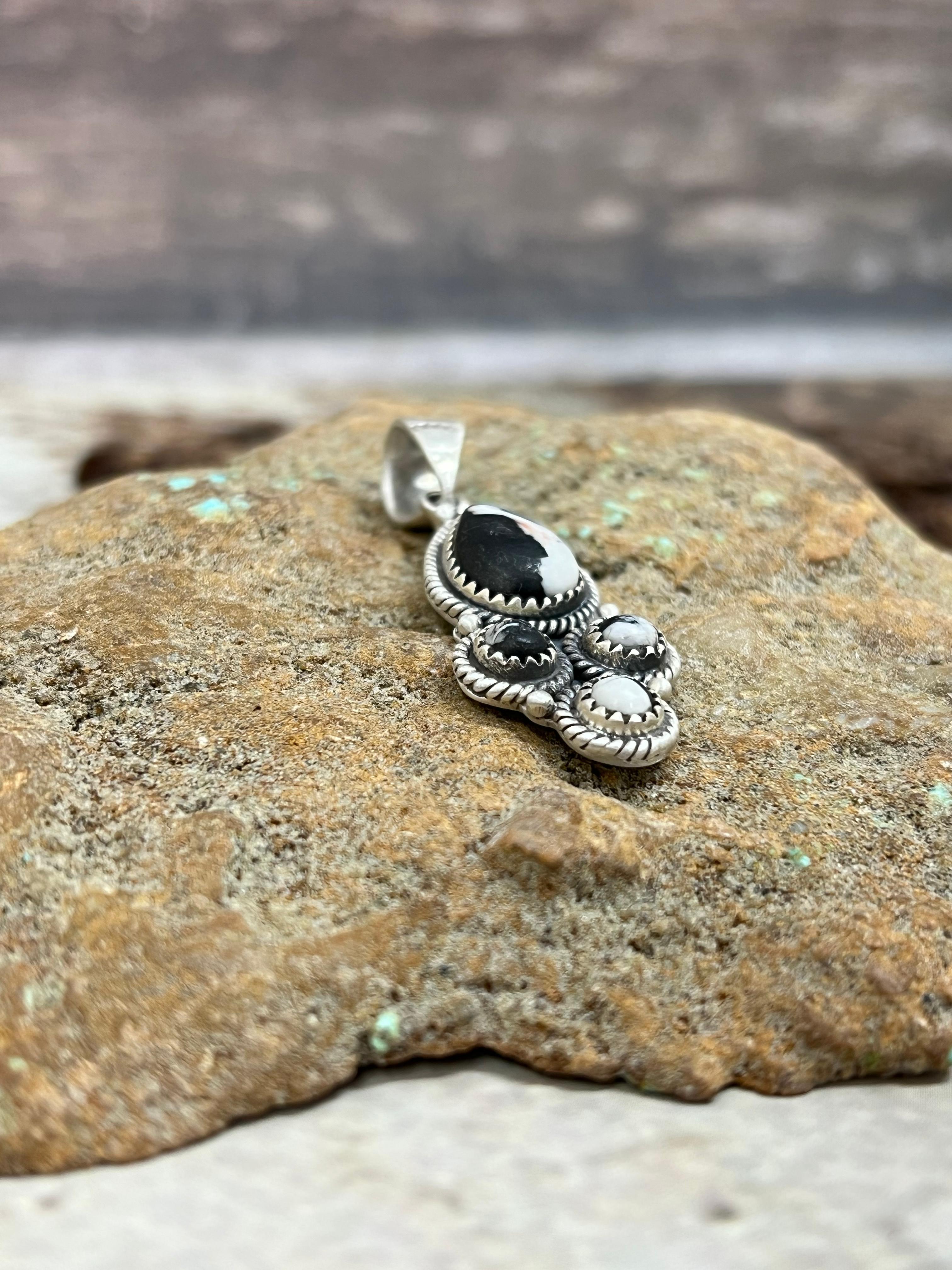 Handmade Sterling Silver White Buffalo Pendant Signed Nizhoni