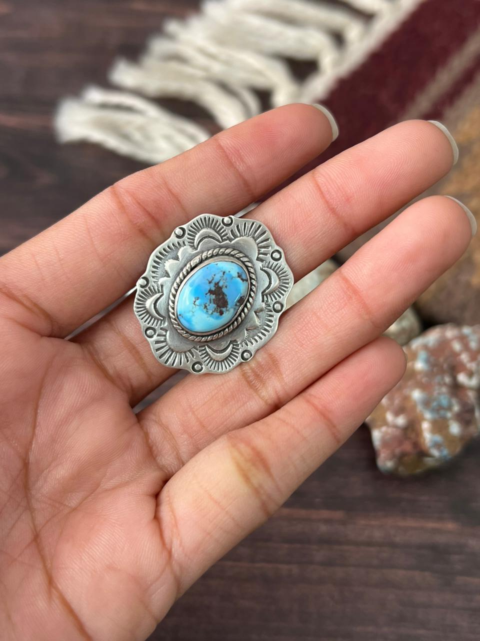 Handmade Sterling Silver Golden Hills with White Collection Adjustable Ring "Signed Nizhoni"