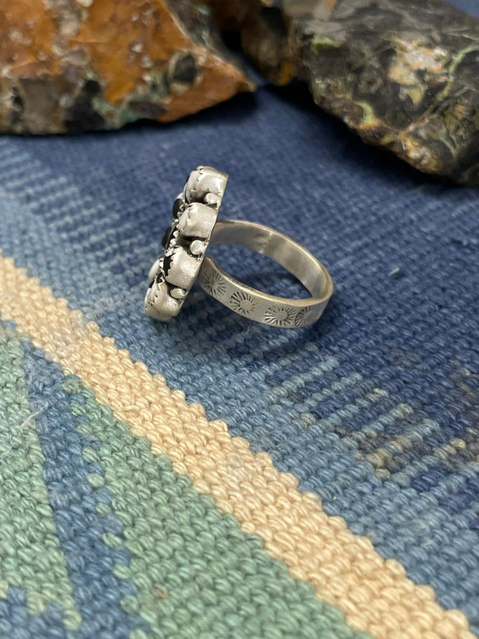 Handmade Sterling Silver White Buffalo Turquoise Adjustable Ring " Signed Nizhoni"