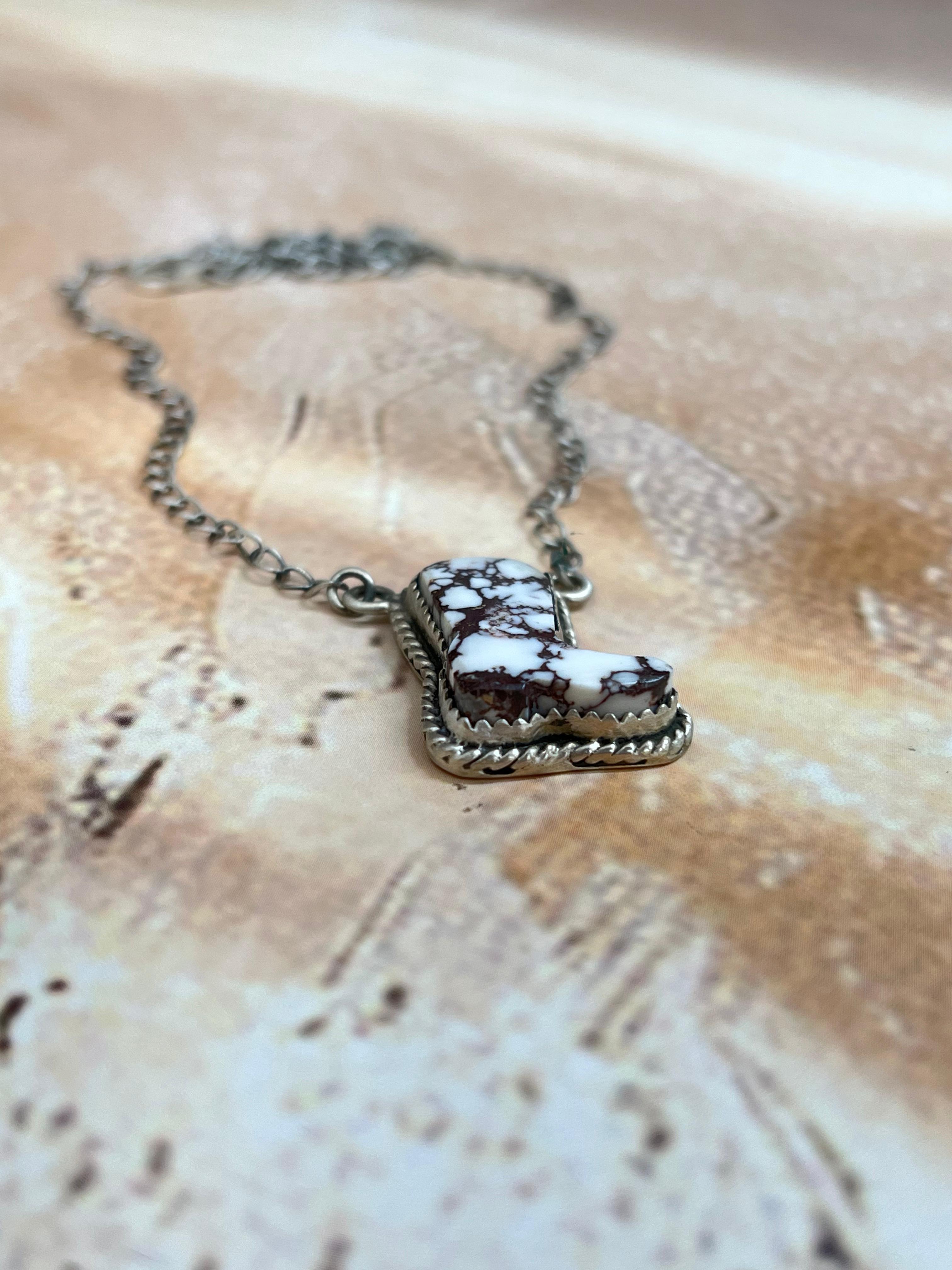 Handmade Sterling Silver Wild Horse Shoe Necklace with Signed Nizhoni