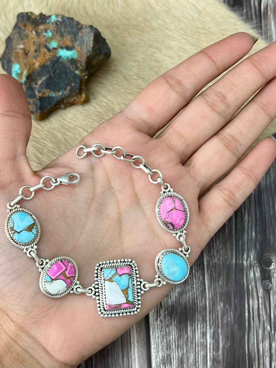 Handmade Sterling Silver Cotton Candy Chain Bracelet "Signed Nizhoni"