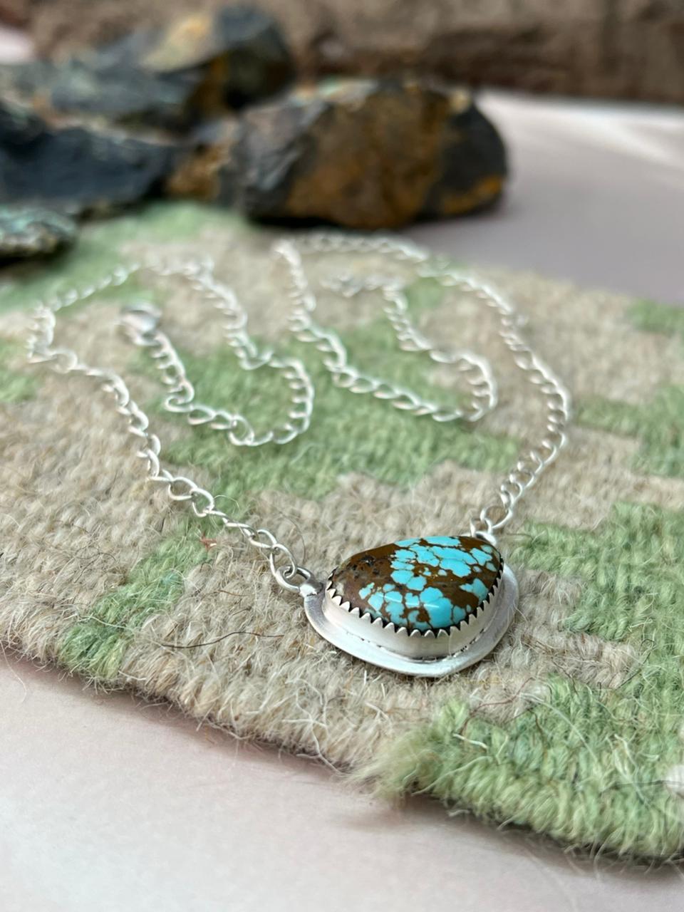 Handmade Sterling Silver Number 8 Turquoise Necklace "Signed Nizhoni"