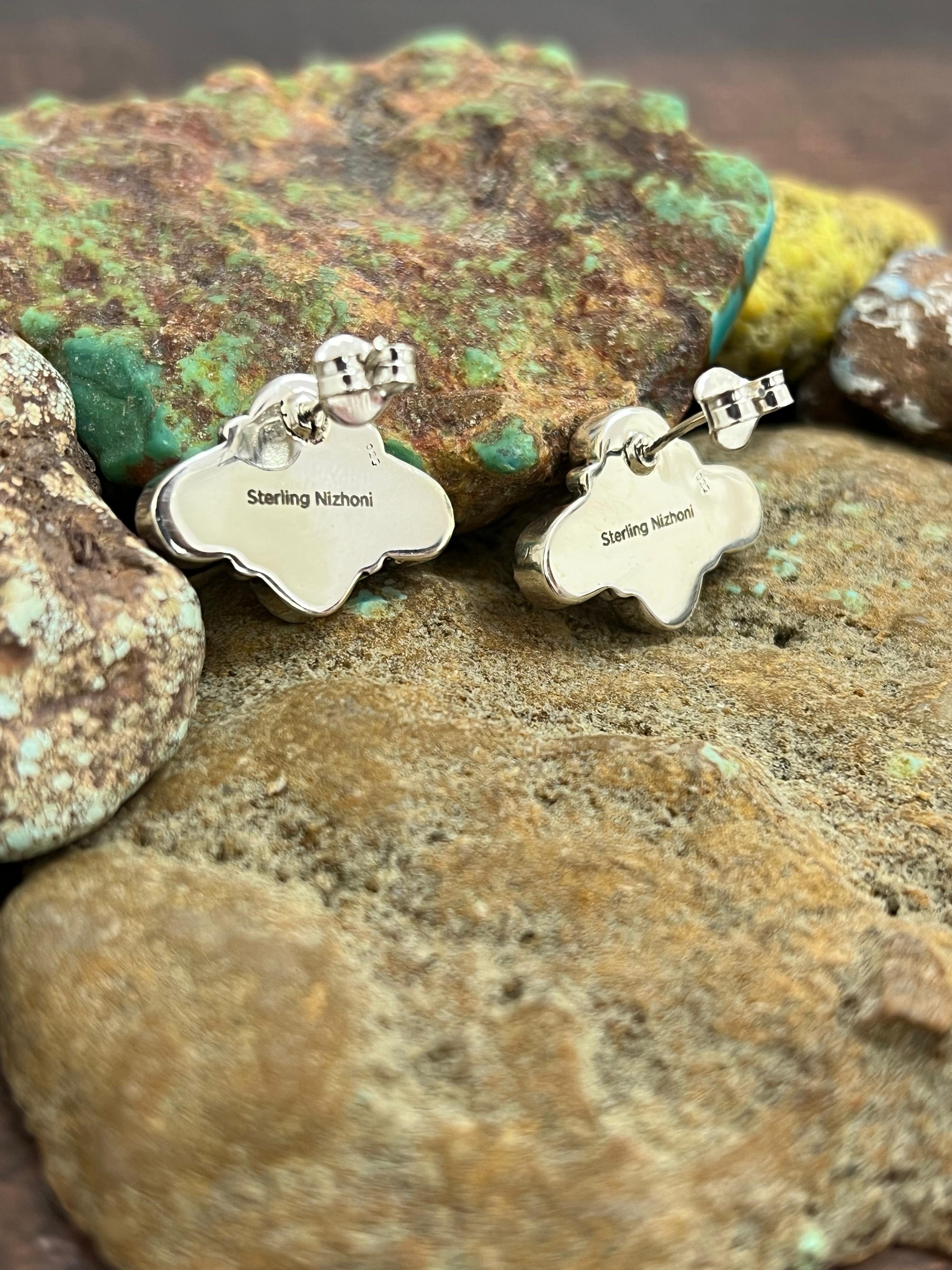 ** 4TH OF JULY ** Handmade Sterling Silver Synthetic Opal Post Earrings with Signed Nizhoni