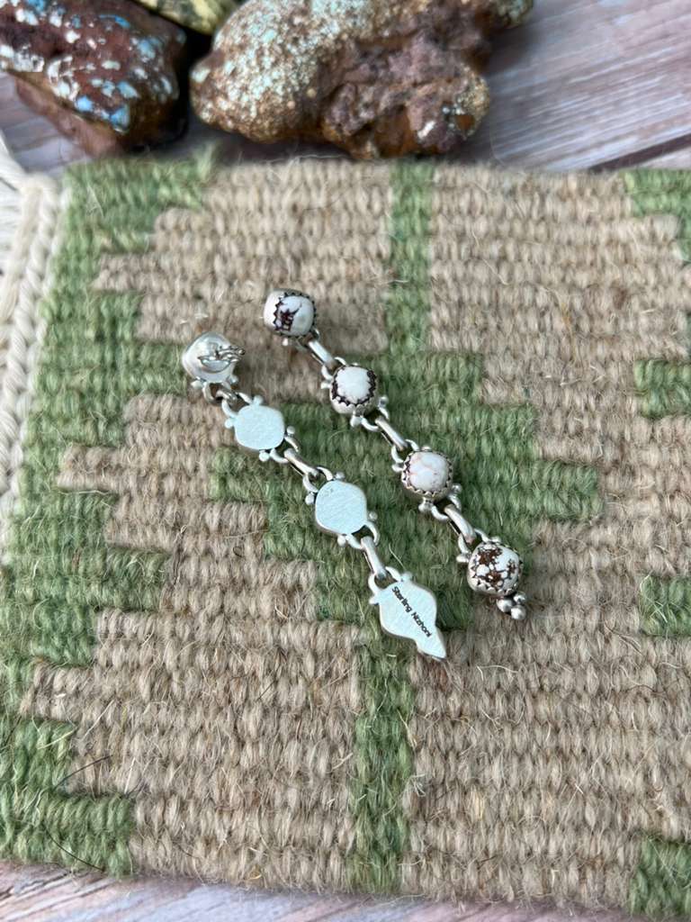 Handmade Sterling Silver Wild Horse Magnesite Post Dangle Earrings "Signed Nizhoni"