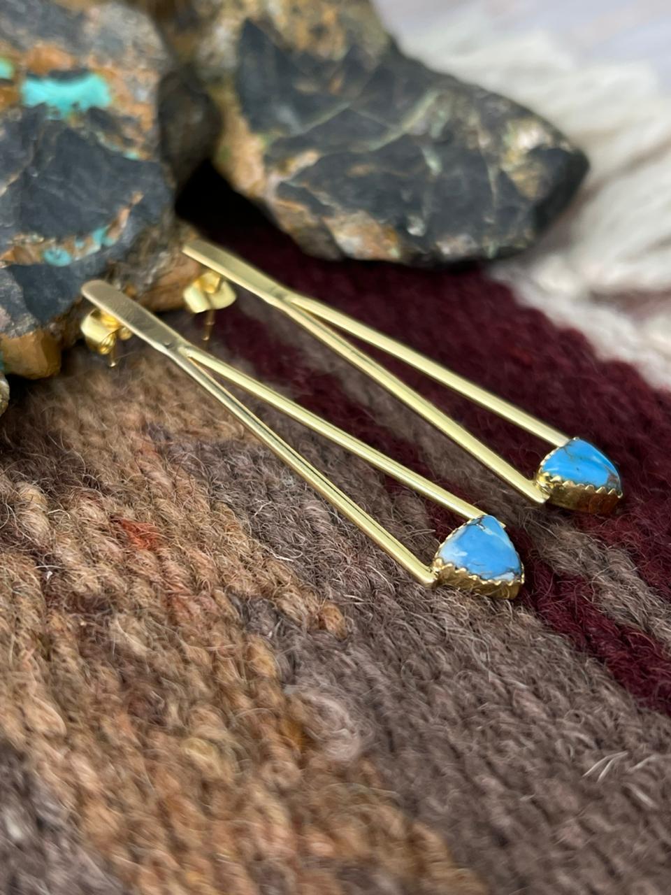 “The Golden Collection” Handmade Natural Golden Hills Turquoise Post Dangle Earrings