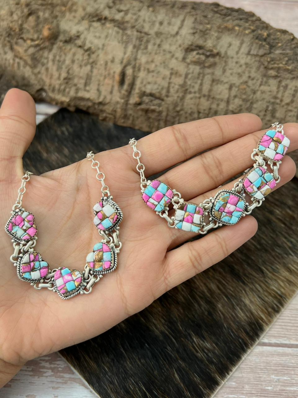 Handmade Sterling Silver Cotton Candy Necklace "Signed Nizhoni"