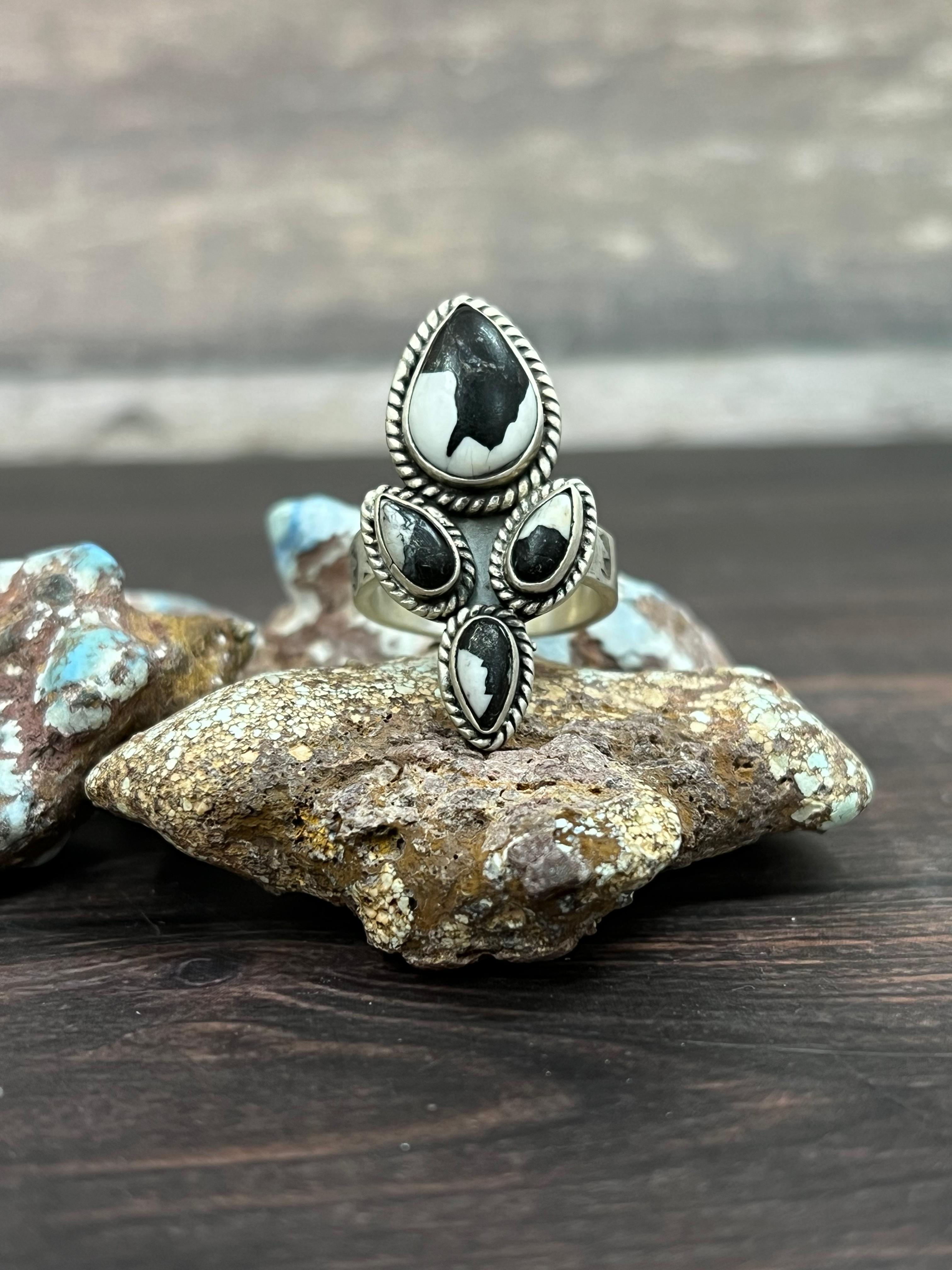 Handmade Sterling Silver White Buffalo Adjustable Ring With Signed Nizhoni