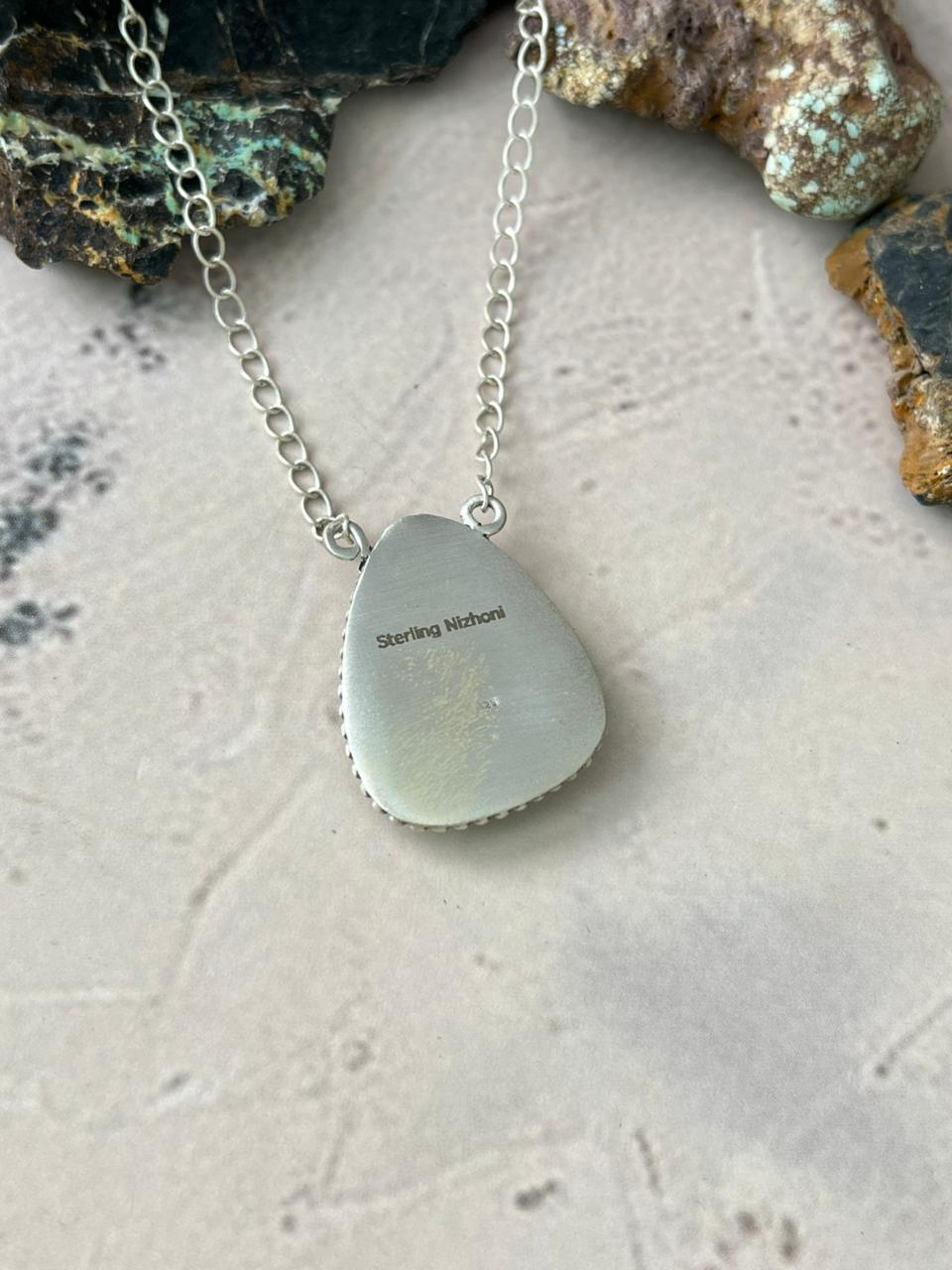Handmade Sterling Silver Number 8 Turquoise Necklace "Signed Nizhoni" (5)