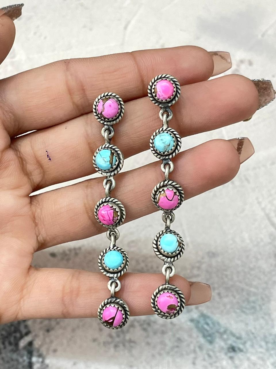 Handmade Sterling Silver Cotton Candy Post Dangle Earrings "Signed Nizhoni"