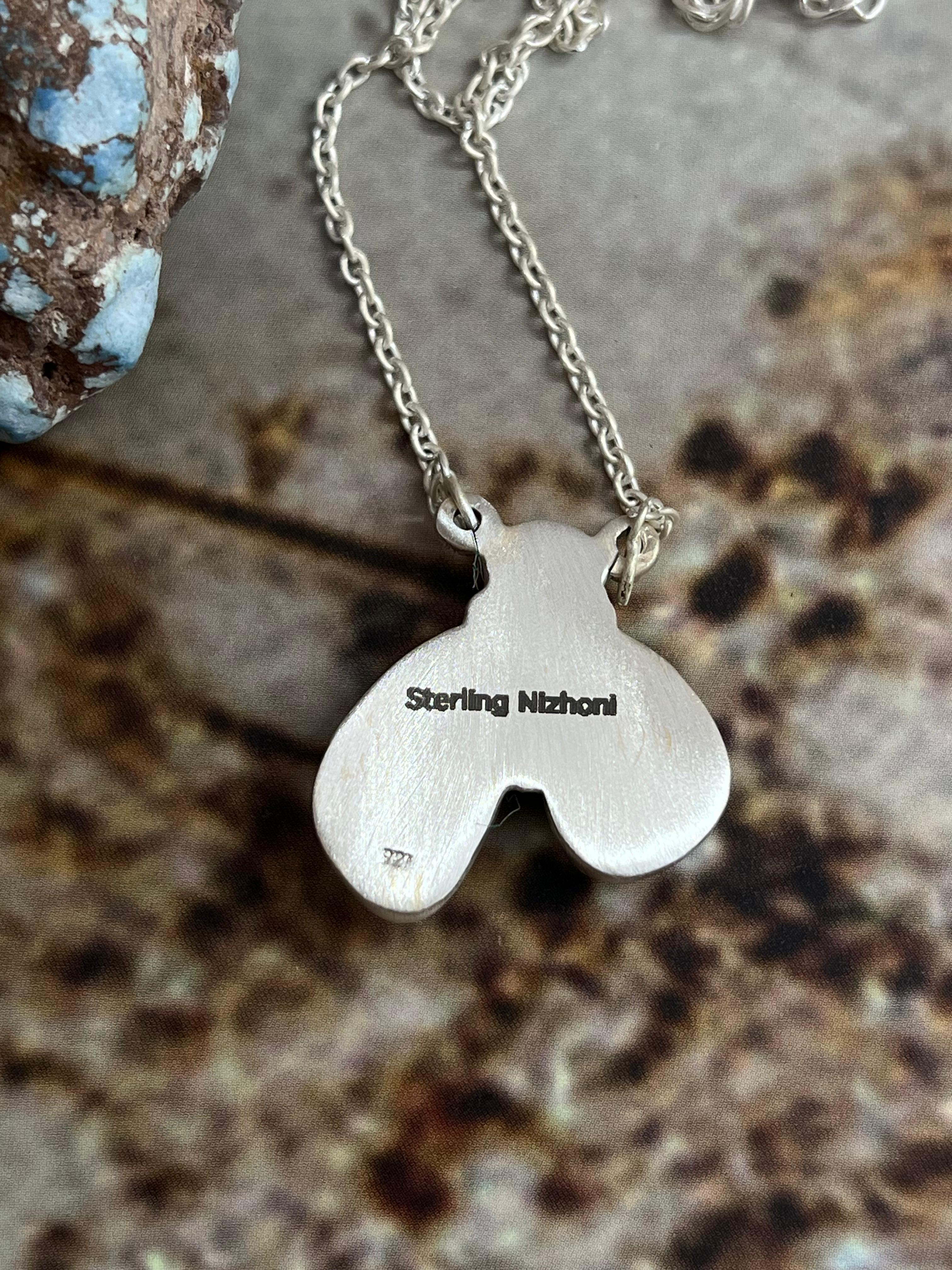 Handmade Sterling Silver White Buffalo Necklace with Signed Nizhoni (3)