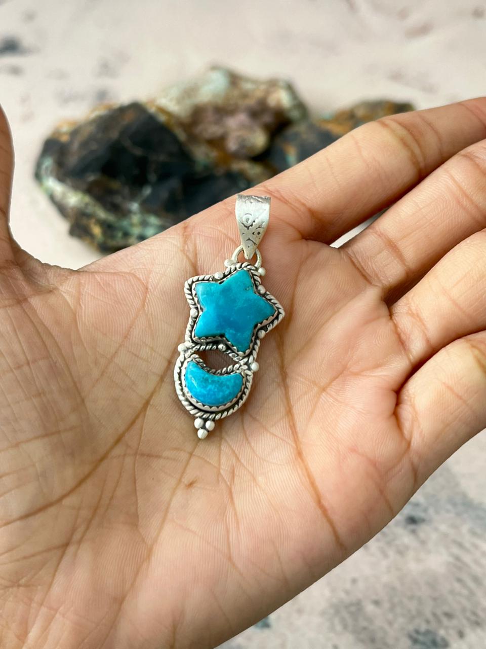 Handmade Sterling Silver Blue Turquoise Pendant "Signed Nizhoni"