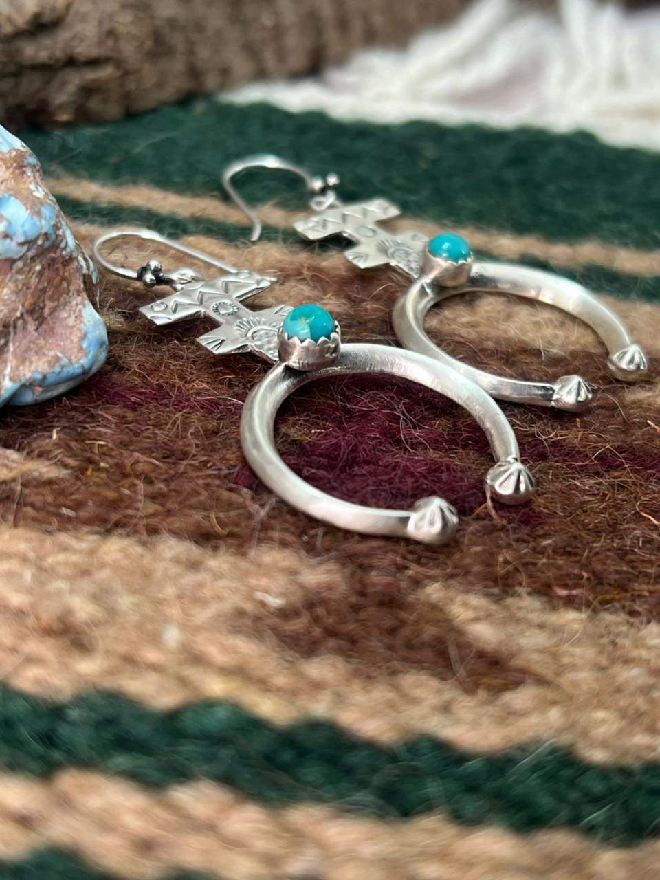 Handmade Sterling Silver Kingman Turquoise Hook Dangle Earrings "Signed Nizhoni"