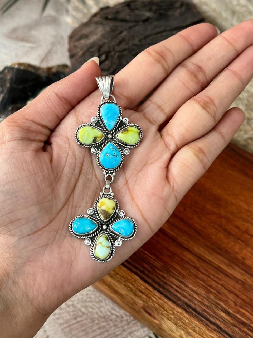 Handmade Sterling Silver Palomino with White Water Turquoise Collection: Pendant "Signed Nizhoni"