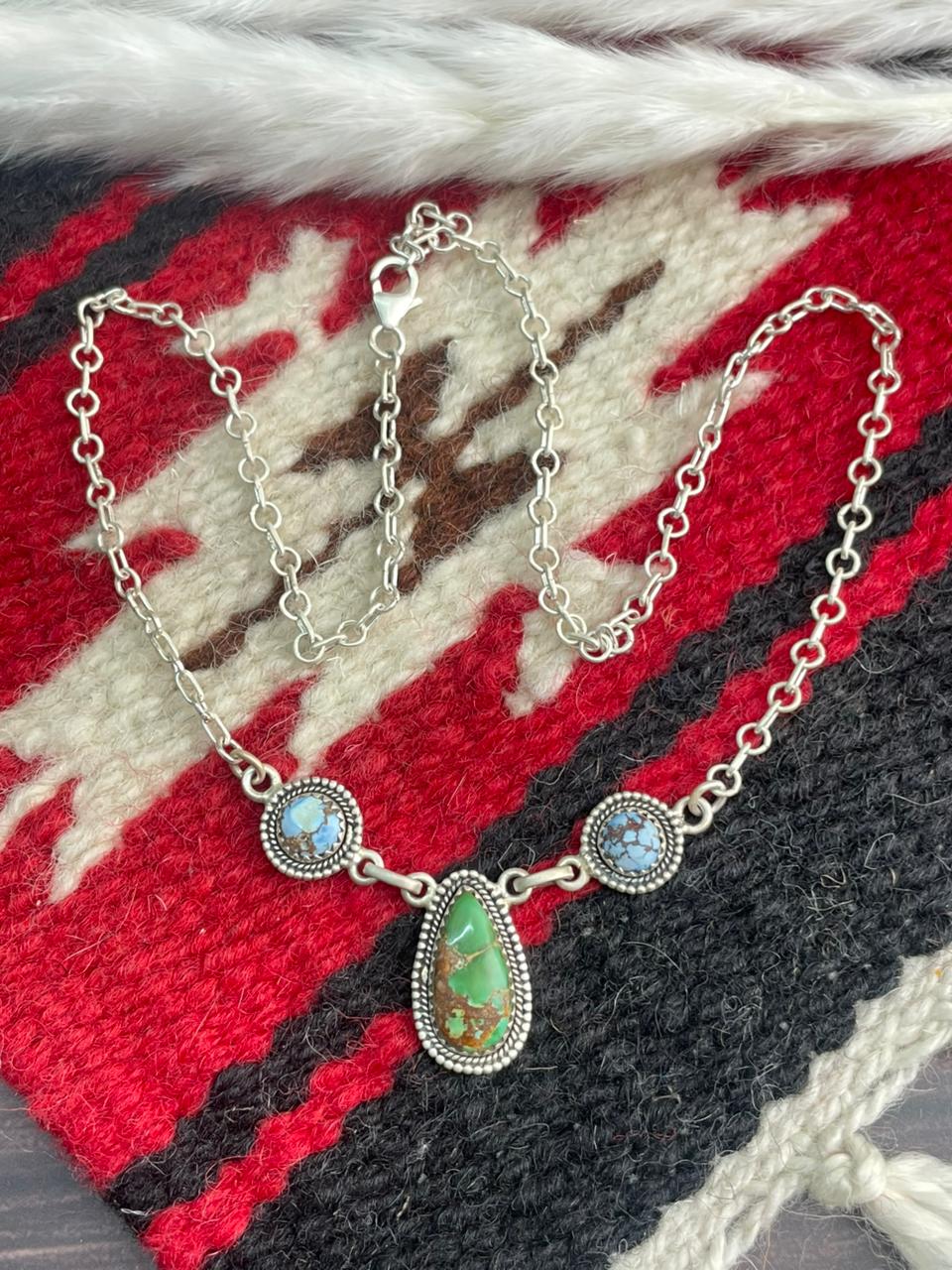 Handmade Sterling Silver Golden Hills with Sonoran Mountain Turquoise Necklace "Signed Nizhoni"