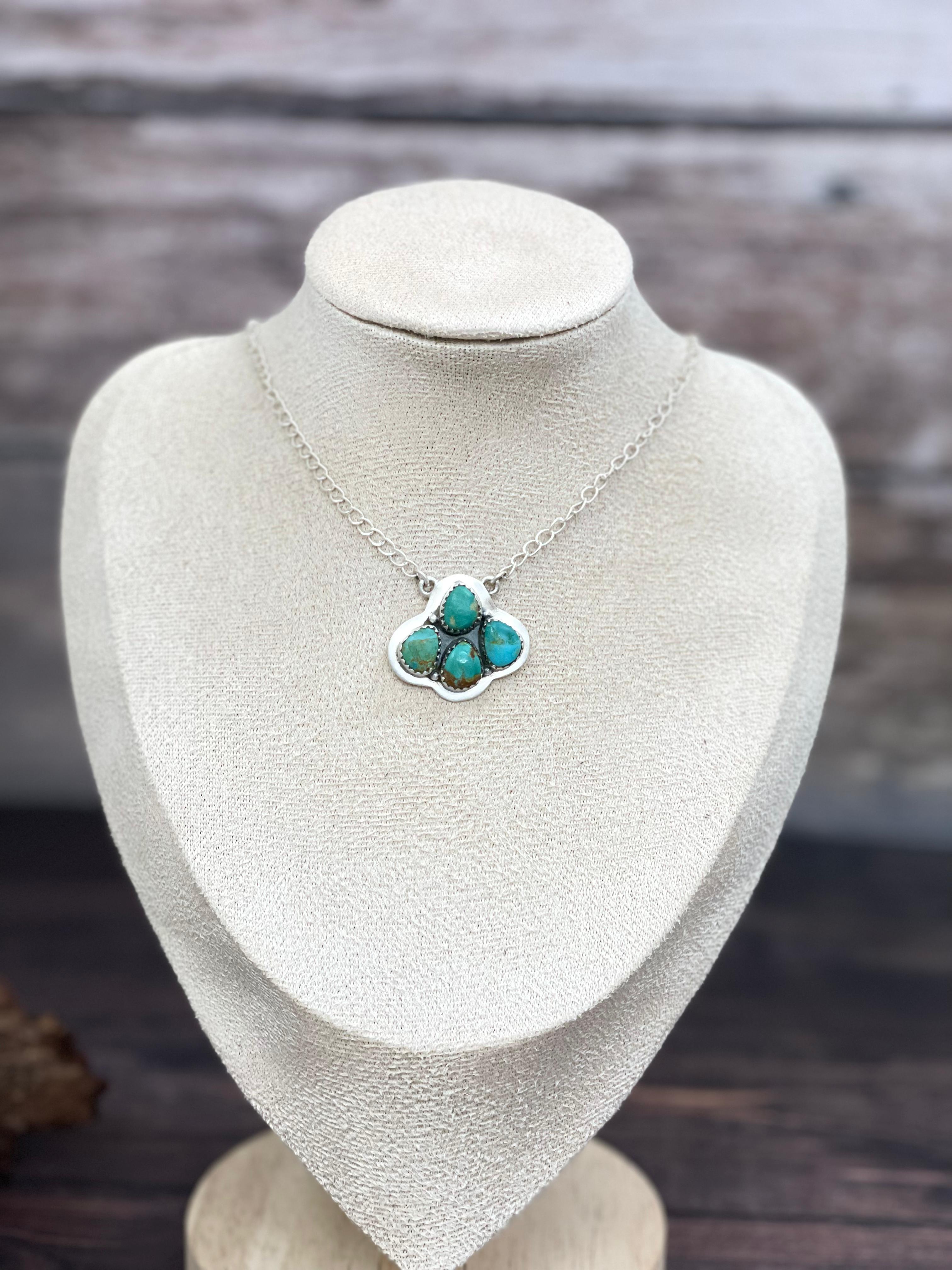 Handmade Sterling Silver Kingman Turquoise Necklace with Signed Nizhoni