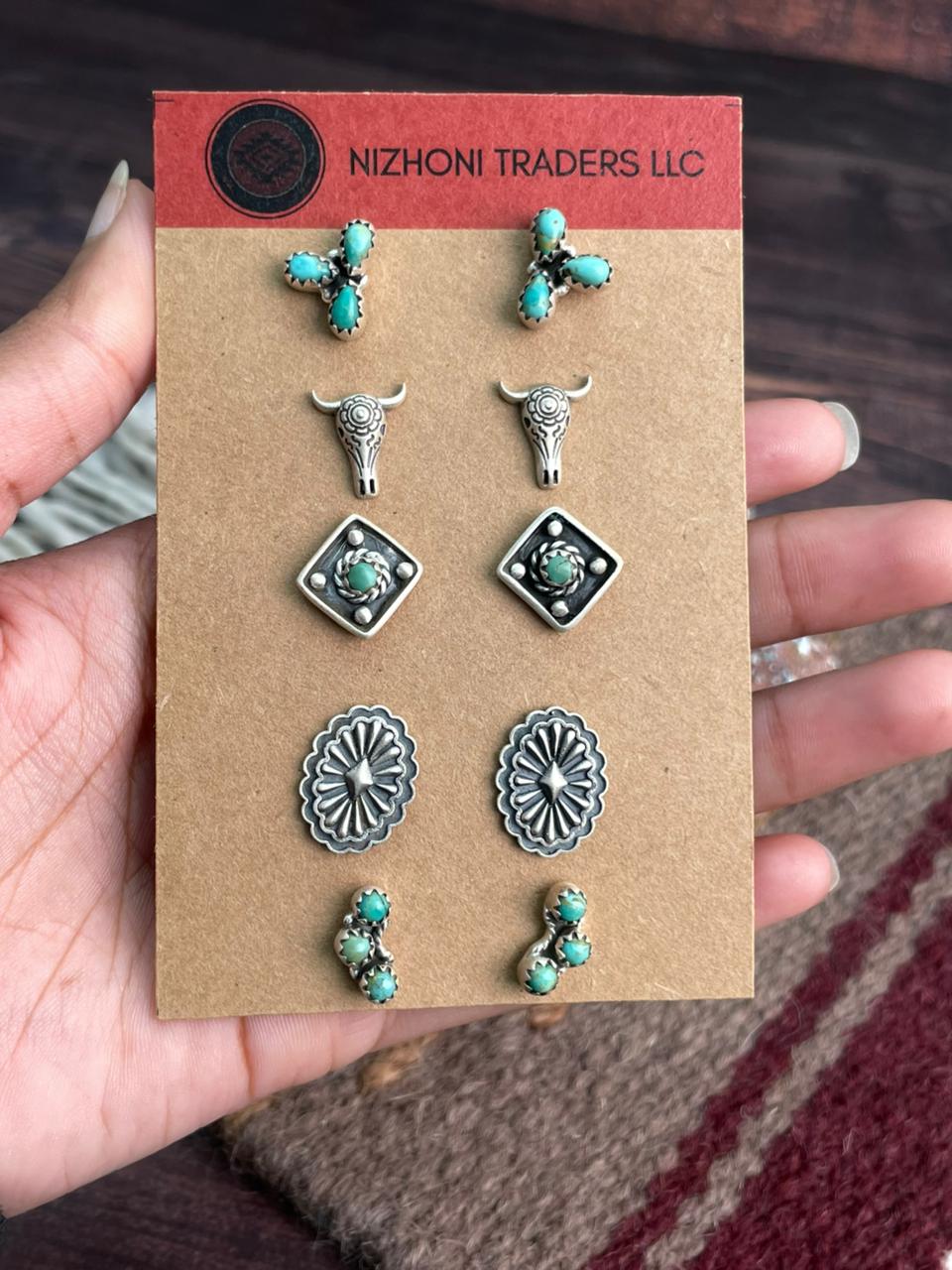 Handmade Sterling Silver Kingman Turquoise Earrings Card