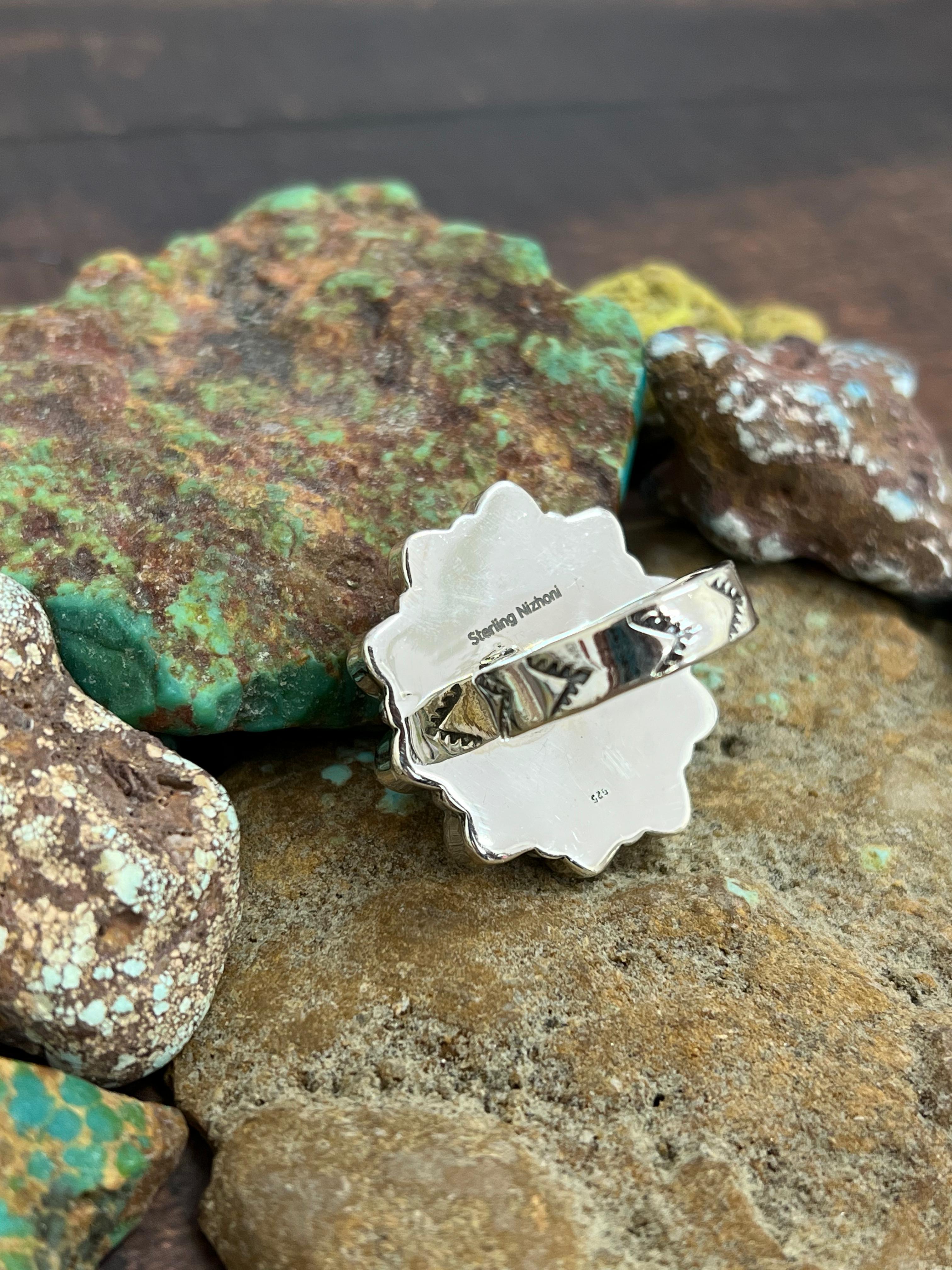 ** 4TH OF JULY ** Handmade Sterling Silver Synthetic Opal Adjustable Ring with Signed Nizhoni