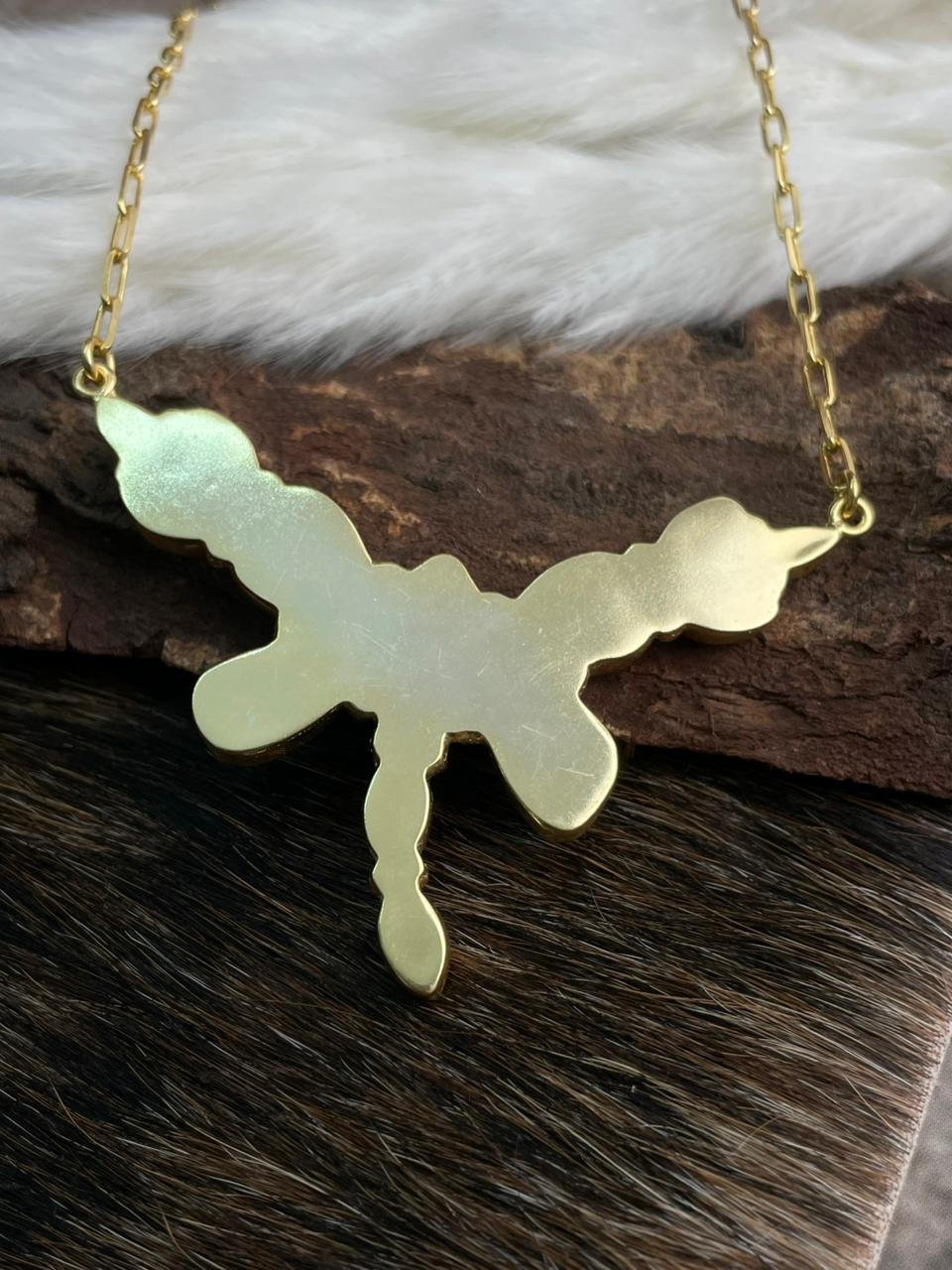 “The Golden Collection” Handmade Natural Golden Hills Turquoise Dragonfly Necklace