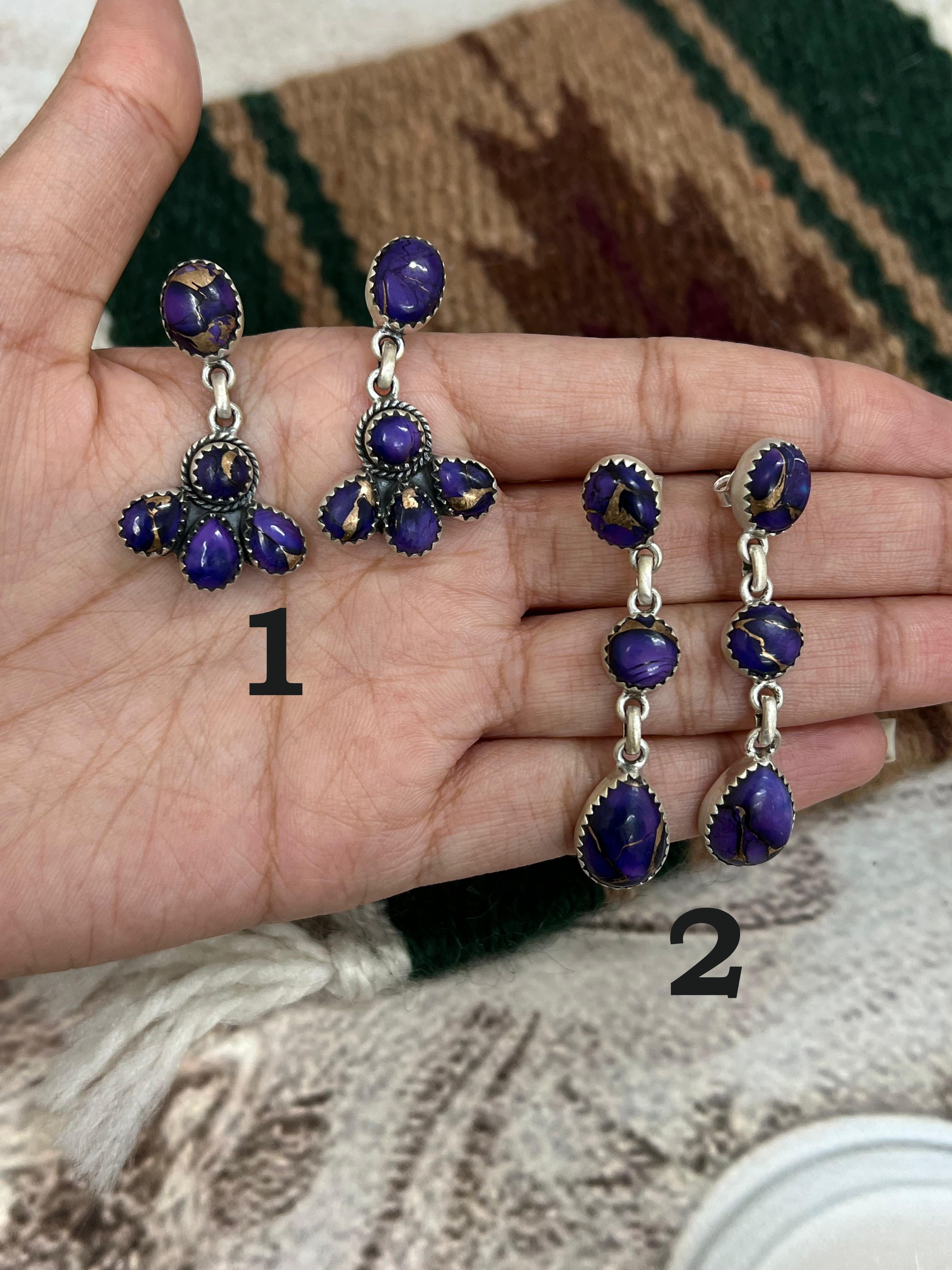 Handmade Sterling Silver Grape Dahlia Post Studs with Signed Nizhoni